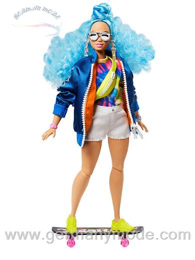 عروسک دختر باربی اسکیت باز Mattel Barbie® Extra Puppe mit blauen Haaren und Skateboard, inkl. Haustier
