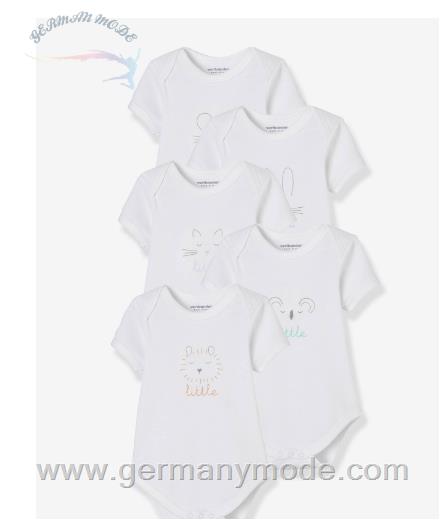 ست 5 تکه بادی آستین کوتاه نوزاد ورت فرانسه Vertbaudet 5er-Pack Baby Kurzarmbodys Schlupfform Oeko Tex - weiß