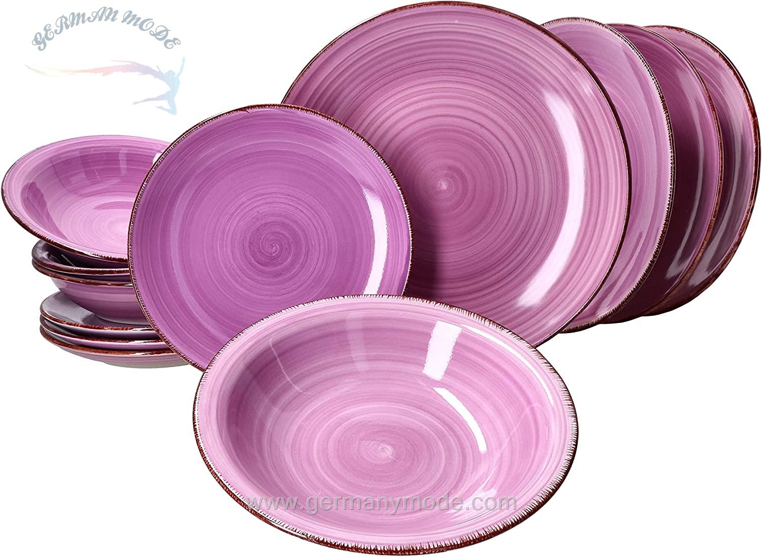 سرویس غذاخوری سفالی 12 پارچه 4 نفره مامبوکت MamboCat Teller-Set Purple (12-tlg.)