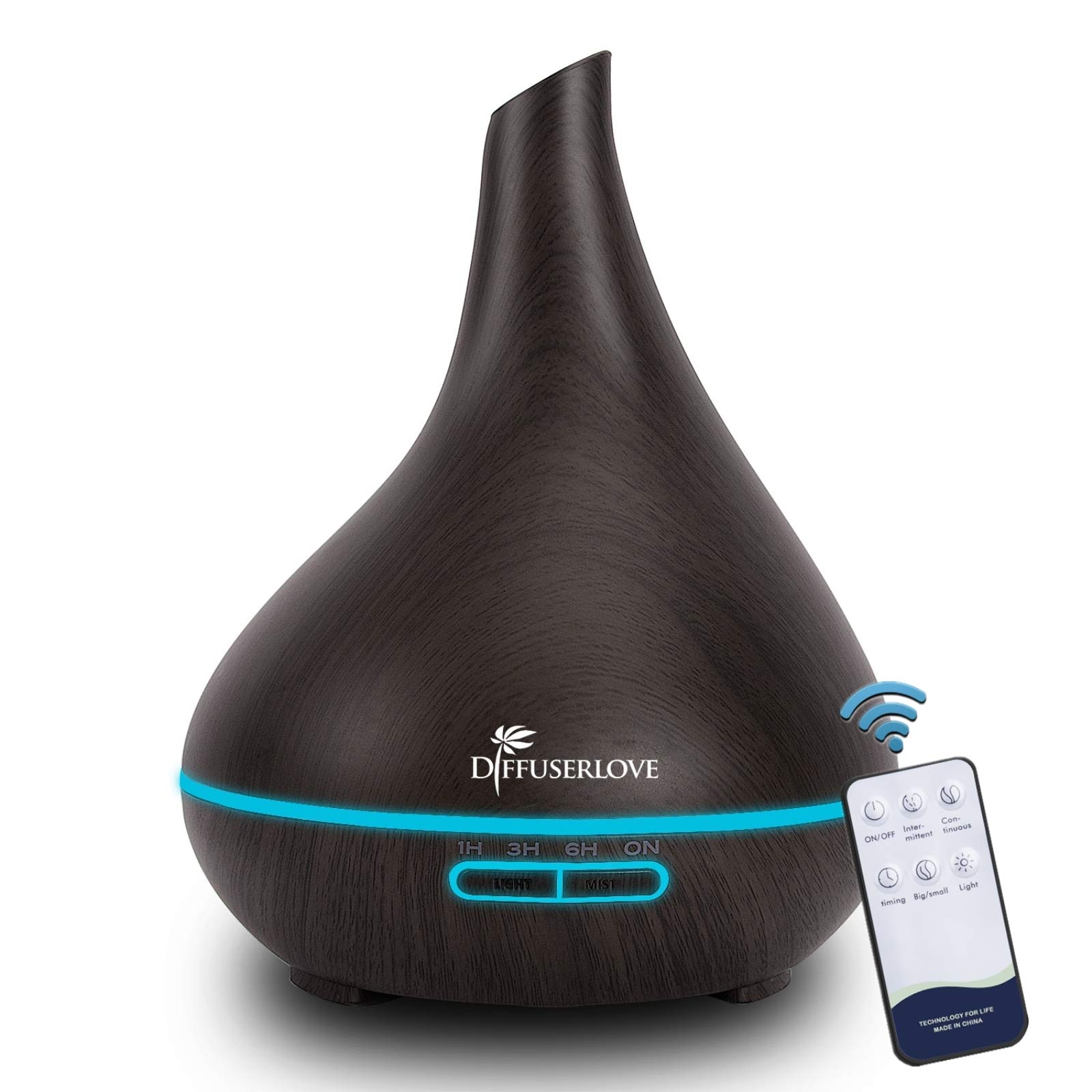 خرید از آمازون - Diffuserlove 500ML Diffuser Diffuser Aroma Diffuser Ultrasonic Humidifier قابل حمل خنک کننده مه خنک با LED 7 رنگ و عملکرد کنترل از راه دور خاموش شدن خودکار، ایده آل برای خانه اداری