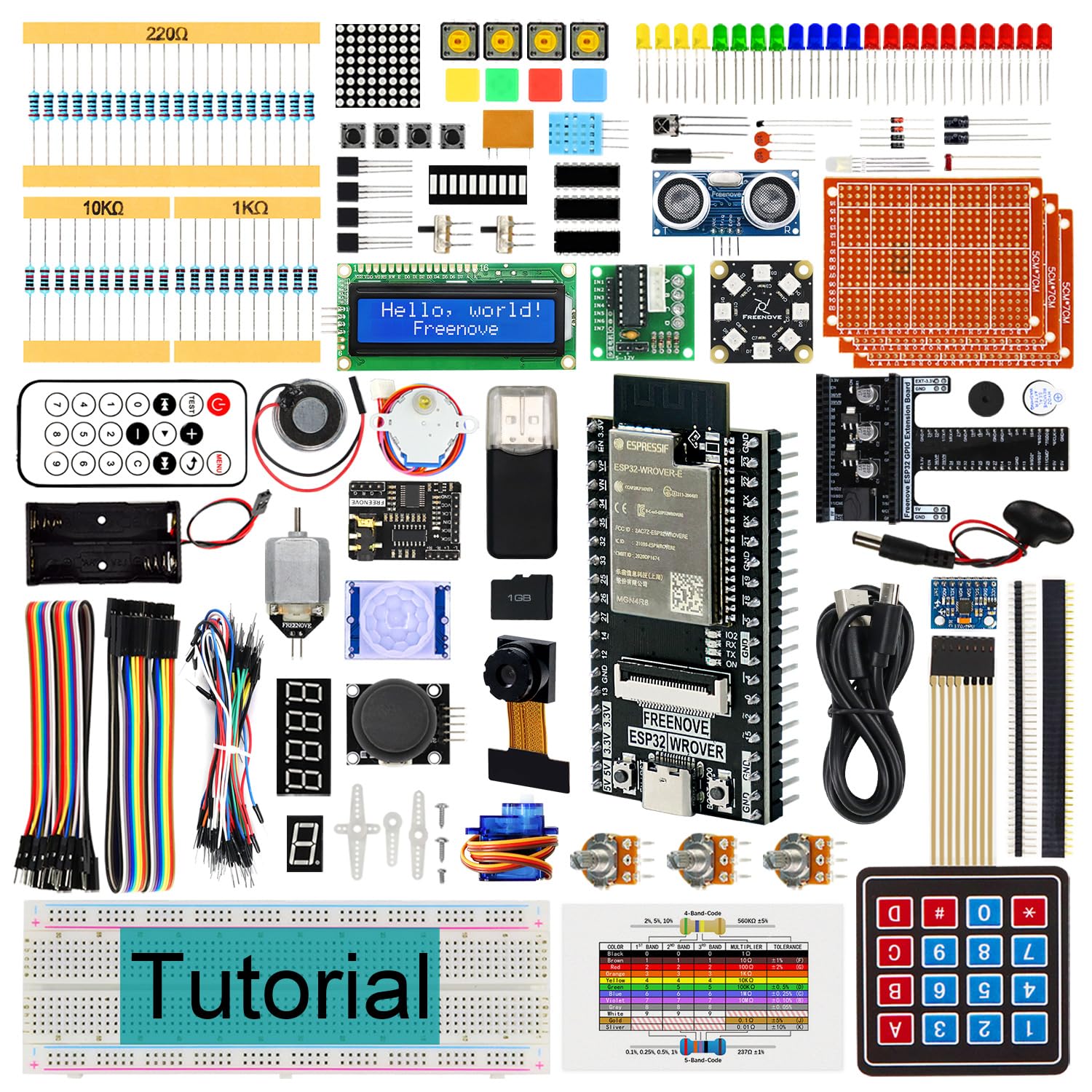 خرید از آمازون - FREENOVE Ultimate Starter Kit برای ESP32-WROVER (شامل) (سازگار با Arduino IDE)، دوربین بی سیم، Python C، آموزش مفصل 814 صفحه، 240 مورد، 127 پروژه با اسلات کارت حافظه و کارت