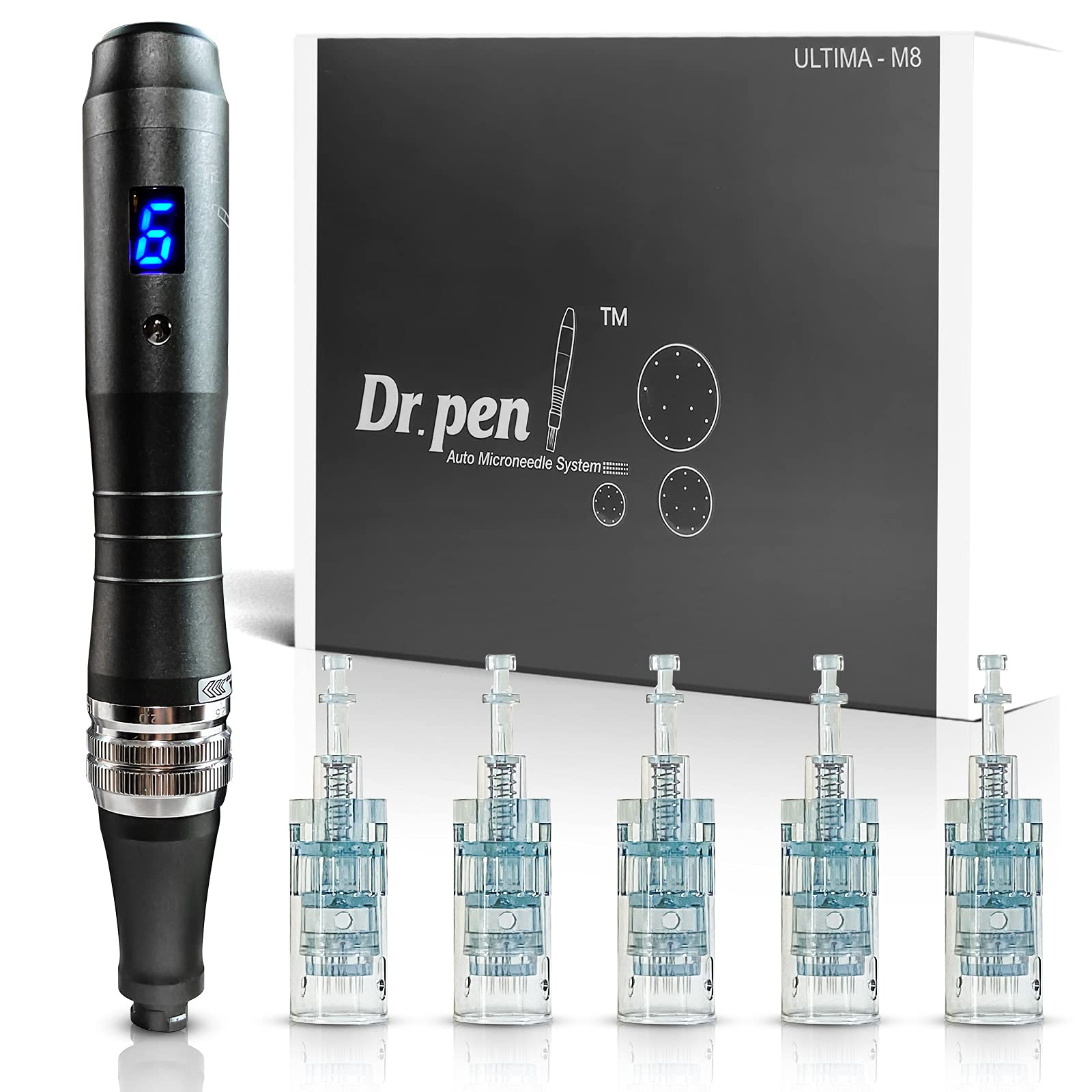 خرید از آمازون - کیت حرفه ای قلم میکرونیدلینگ Dr.pen Ultima M8 - Wireless Derma Pen Professional - بهترین کیت ابزار مراقبت از پوست برای صورت، گردن، بدن - Microneedle Pen 5 Cartridges