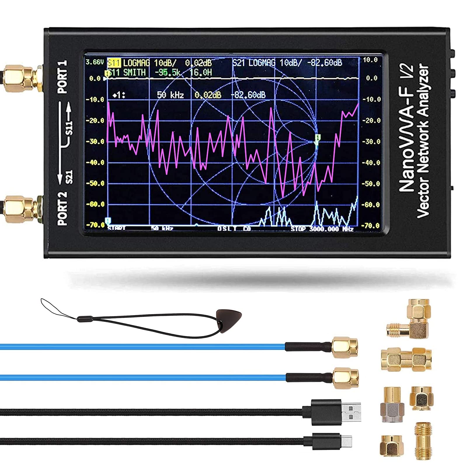 خرید از آمازون - NanoVNA-F V2 3GHz Vektor-Netzwerkanalysator 4,3 Zoll Touchscreen Upgrade-Version NanoVNA V2 mit 5000mAh,Messen S پارامتر HF VHF UHF SWR Phase delay Smith Chart 4.3'' NanoVNA-F V2,3Gll - NanoVNA-F V2 3Gll - )