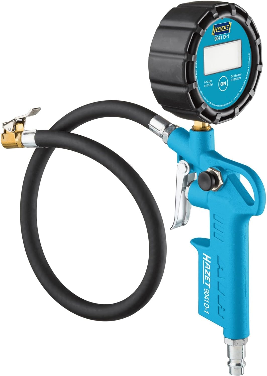 خرید از آمازون - باد لاستیک HAZET 9041D-1 | صفحه نمایش دیجیتال روشنایی محدوده اندازه گیری: 0-12 بار، طول شلنگ: 400 میلی متر، قطر گیج فشار: 63 میلی متر | فشارسنج لاستیک برای اتومبیل، موتور سیکلت، کامیون و بسیاری موارد دیگر.