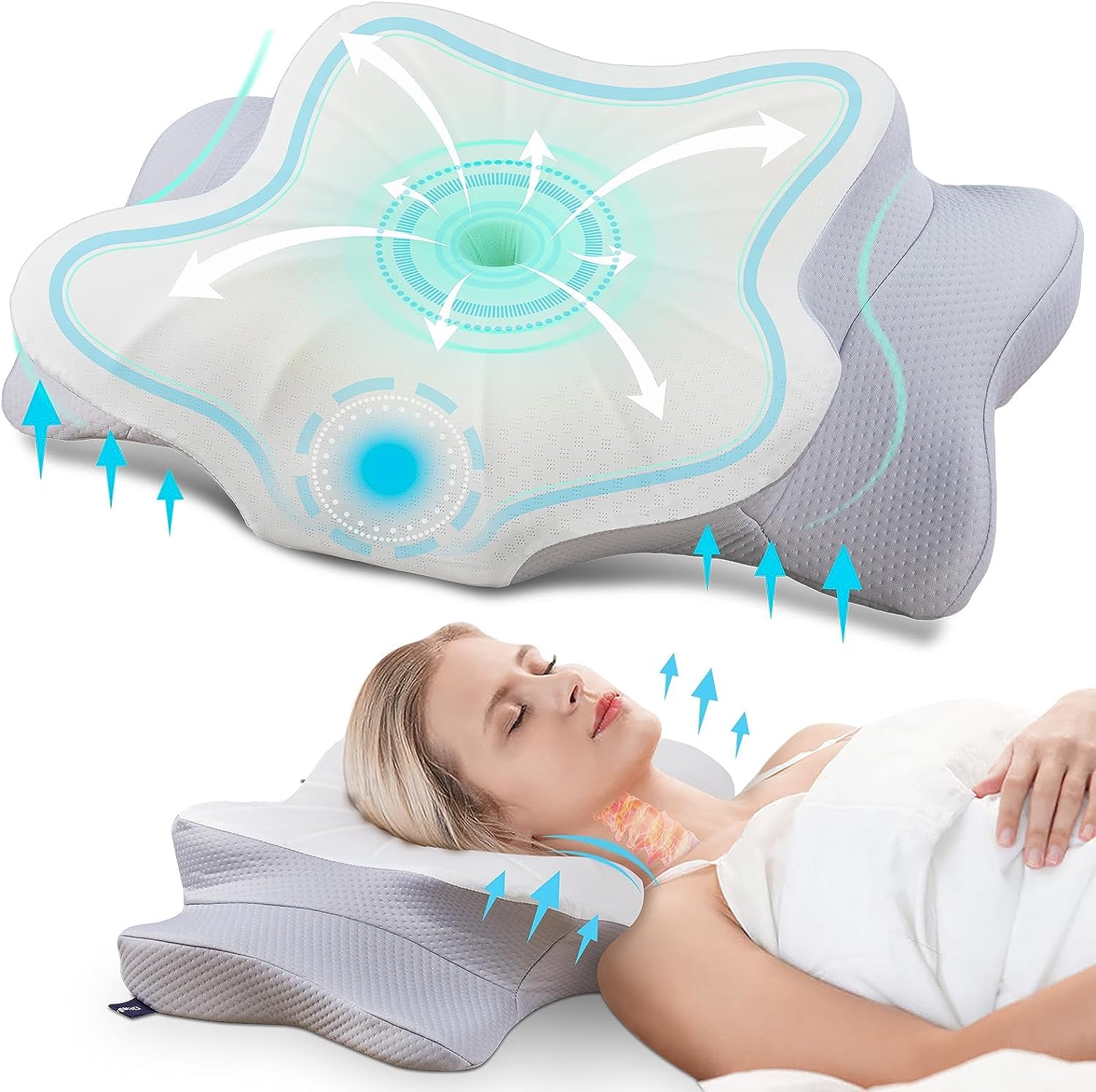 خرید از آمازون - بالش ارتوپدی DONAMA بالش ساپورت ارگونومیک گردن ساخته شده از Memory Foam و بالش گردن برای حمایت مطلوب بالش پشتی و شکمی (63x38x14 سانتی متر) خاکستری 63 x 38 x 14 سانتی متر