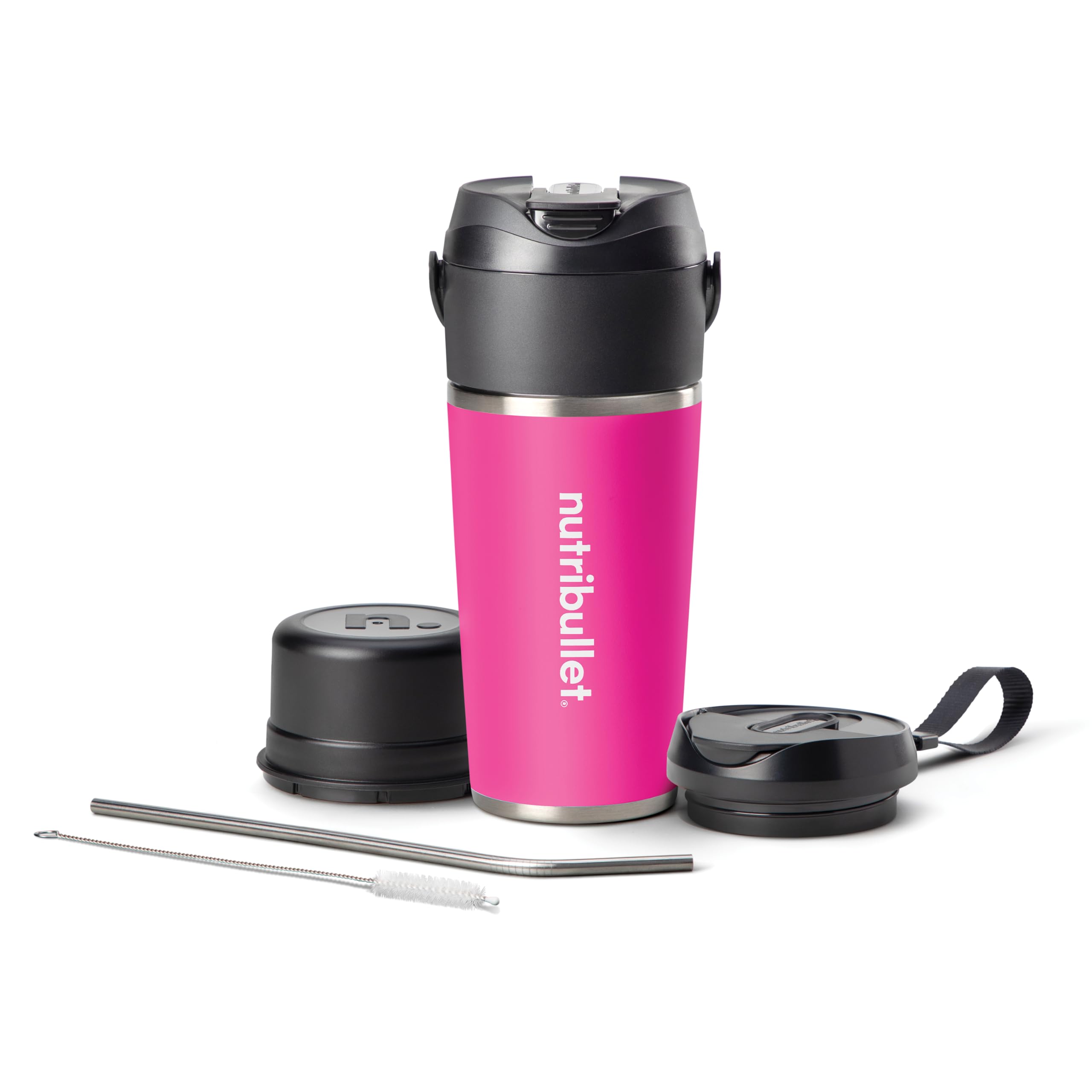 اسموتی‌ ساز نوتری‌ بولت آمریکا مخلوط کن قابل حمل Nutribullet Flip NBP016MA با لیوان عایق ۵۹۰ میلی لیتری، قابلیت خنک کنندگی ۲۴ ساعته، تولید یخ مرغوب، دارای درب و نی، شارژ USB-C، استیل ضد زنگ، صورتی ارغوانی