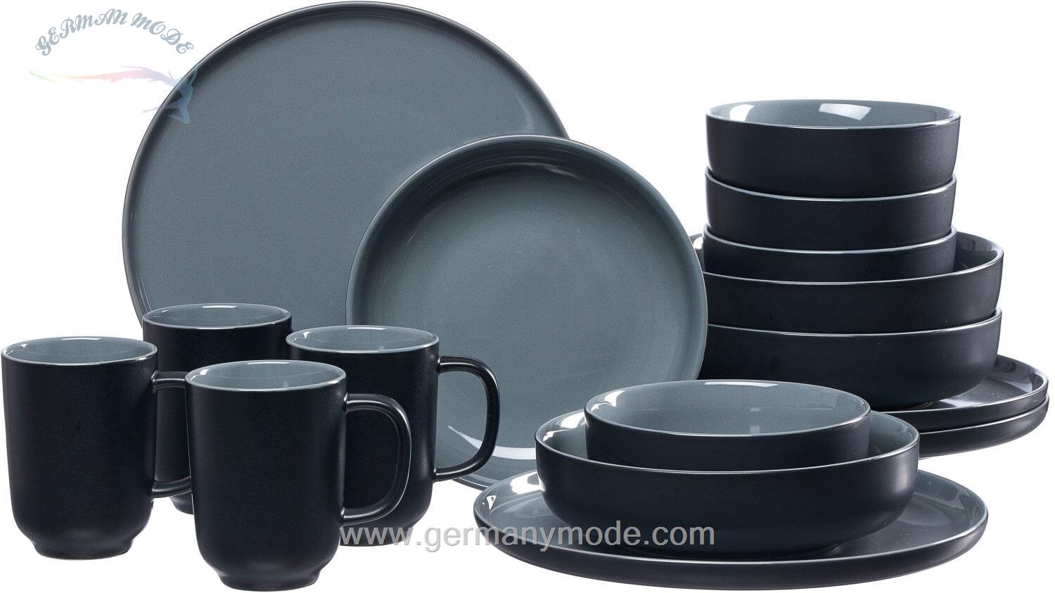 سرویس غذاخوری سرامیک 16 پارچه 4 نفره ریتزن هوف اند برکر آلمان Ritzenhoff / Breker Kombiservice Jasper (16-tlg.) schwarz