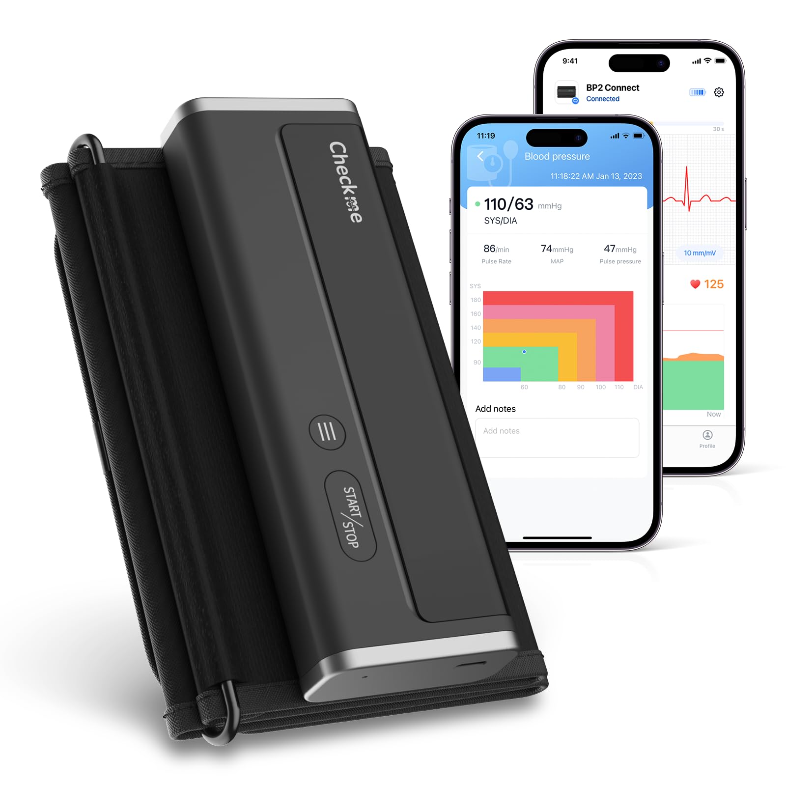 خرید از آمازون - CheckMe BP2 اتصال مانیتور فشار خون با نوار قلب، 3 اندازه گیری مداوم فشار خون بالا بازو با بلوتوث و همگام سازی Wi-Fi، برنامه اندروید و iOS
