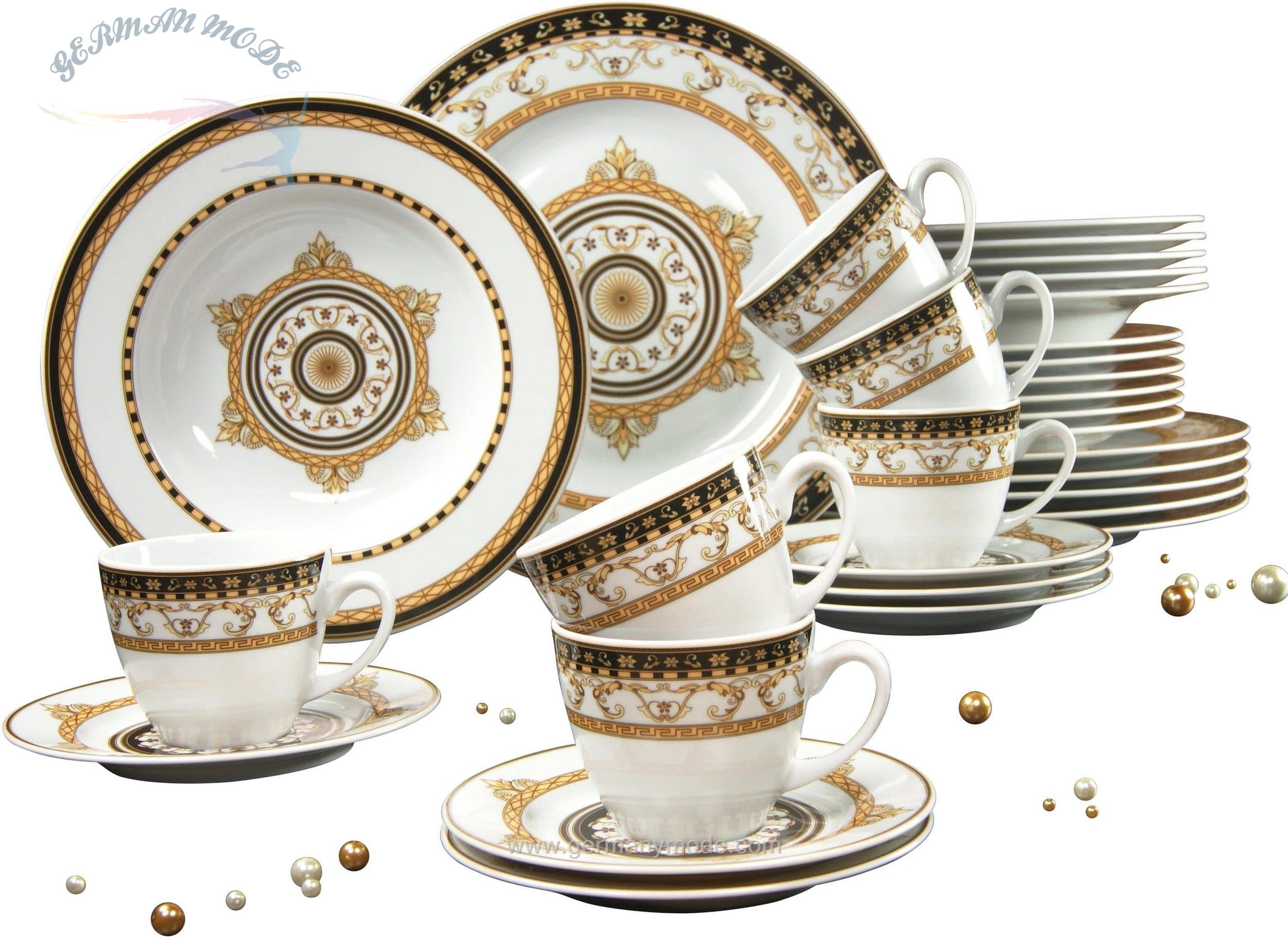 سرویس غذاخوری چینی 30 پارچه 6 نفره کراتیبل CreaTable Kombiservice Majestosa (30-tlg), Porzellan, Dekor schwarz abgesetzt