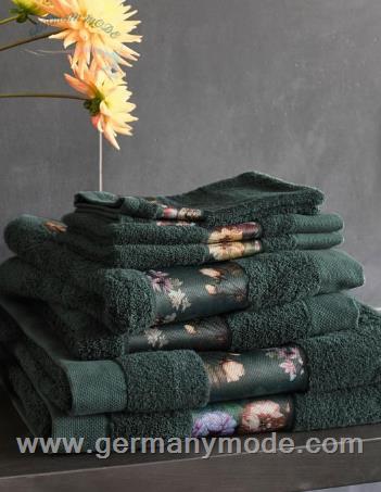 ست حوله 4 تکه دست صورت حمام و لیف اسنزا هلند ESSENZA Fleur Handtuch Set Dunkelgrün