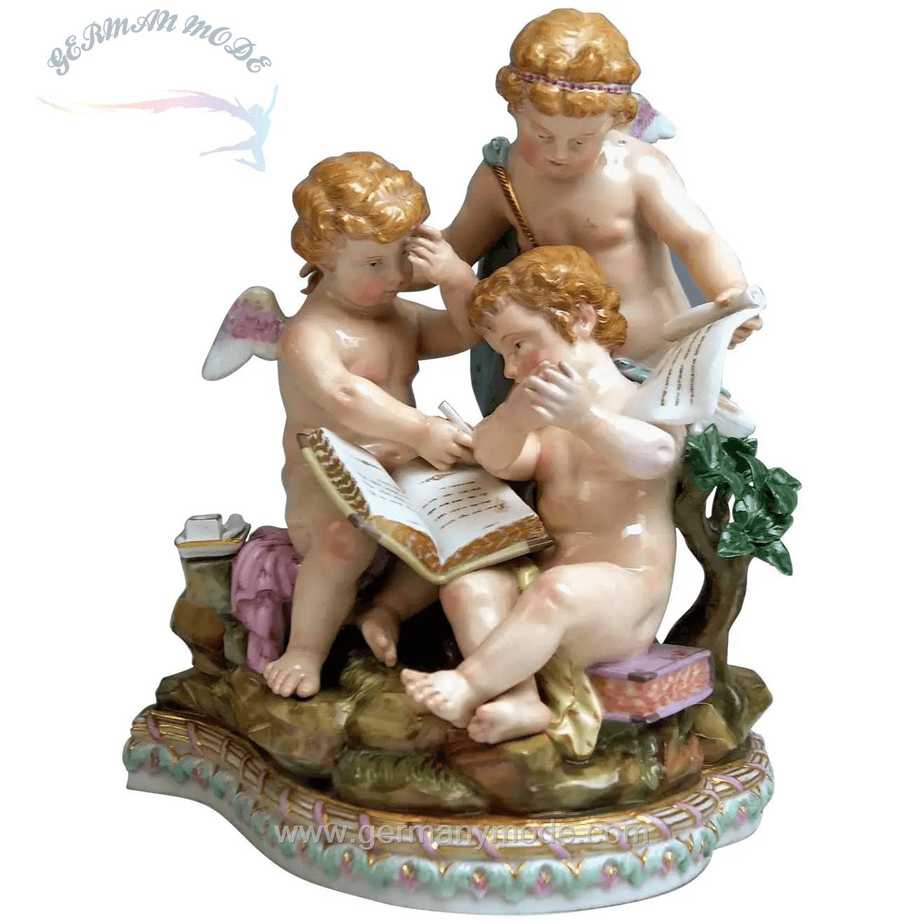مجسمه دکوری چینی آنتیک قدیمی مایسن آلمان Meissener Figuren Cherubs Allegory of Arithmetic Modell 12 von Acier um 1860