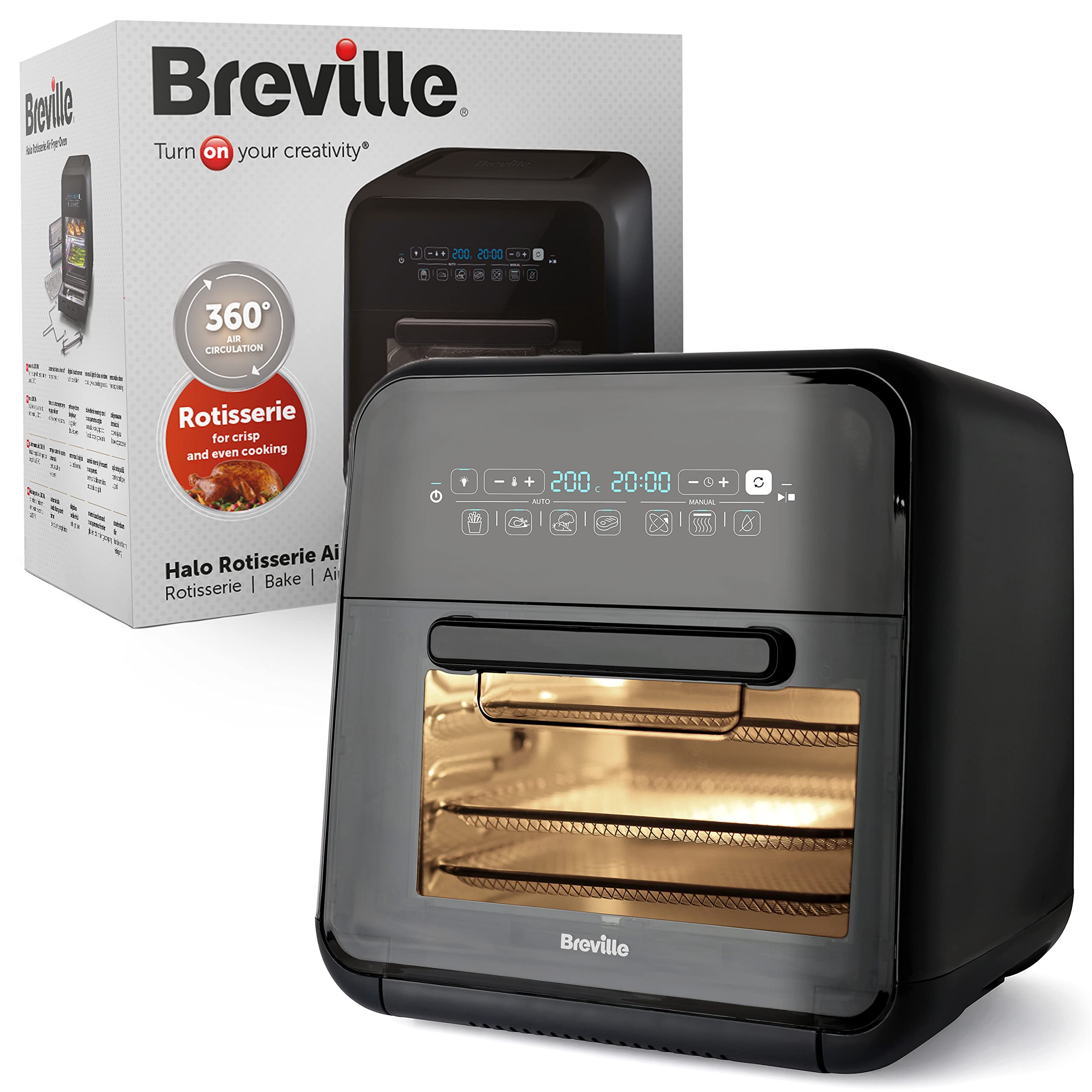 خرید از آمازون - سرخ کن هوای Breville Halo با عملکرد گریل | سرخ کن دیجیتال XXL هوای گرم | 10 لیتر | سرخ کردن، پخت و خشک کردن | 2000 وات | مصرف انرژی | مشکی و خاکستری [VDF127X]