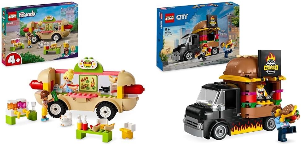 اسباب بازی کامیون هات داگ LEGO Friends، اسباب بازی رستوران سیار و کامیون شهر برگر، ست ساختمان با ماشین اسباب بازی برای بچه های 5 ساله اسباب بازی + کامیون شهر برگر