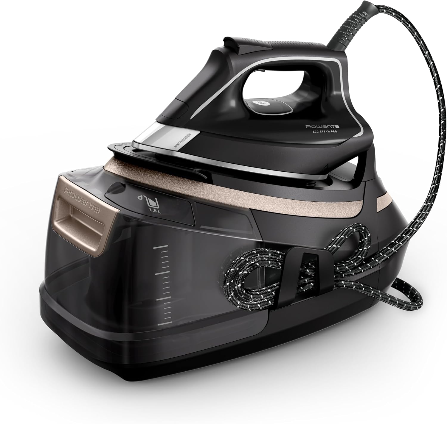 اتو بخار مخزن دار روونتا آلمان Rowenta Eco Steam Pro، 2800 وات، 580 گرم در دقیقه. ترکیدگی بخار 150 گرم در دقیقه پخش مداوم بخار، طراحی اکو، حالت اکو، 5 تنظیمات، مشکی/بژ، DG9640F0