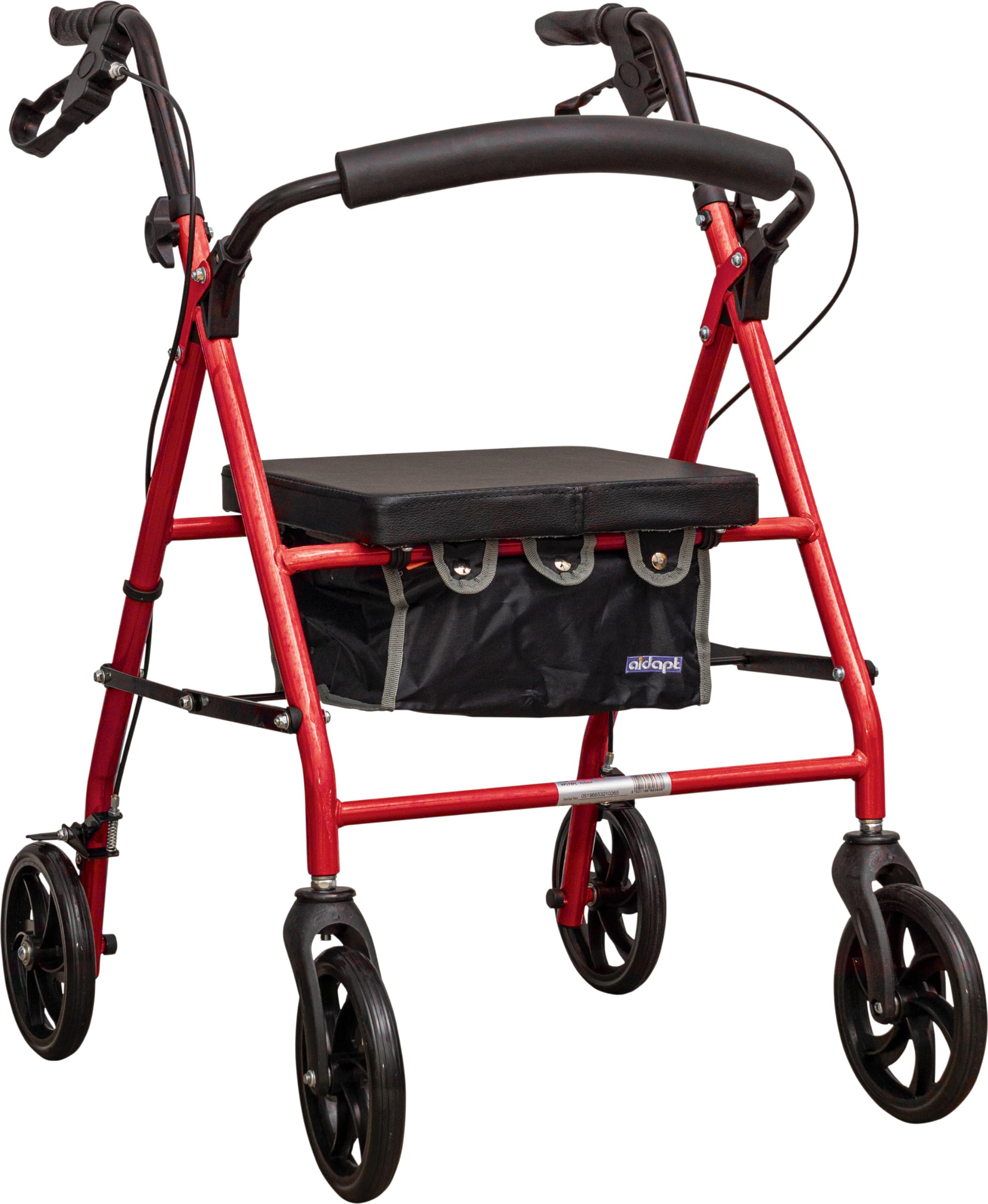 Rollator Mobility Walker چهار چرخ سبک وزن با کیف و چرخ‌های 8 اینچی برای استفاده در فضای داخلی و خارجی برای پشتیبانی هنگام پیاده‌روی و خرید قرمز