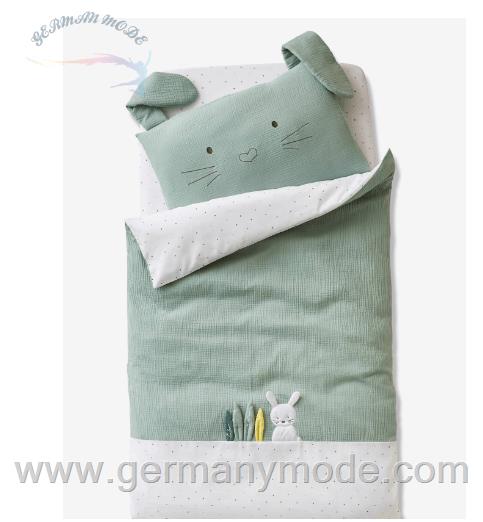 ست تشک پتو بالش کودک ورت فرانسه Vertbaudet Baby Bettbezug Green Rabbit mit Musselin Oeko Tex - grün