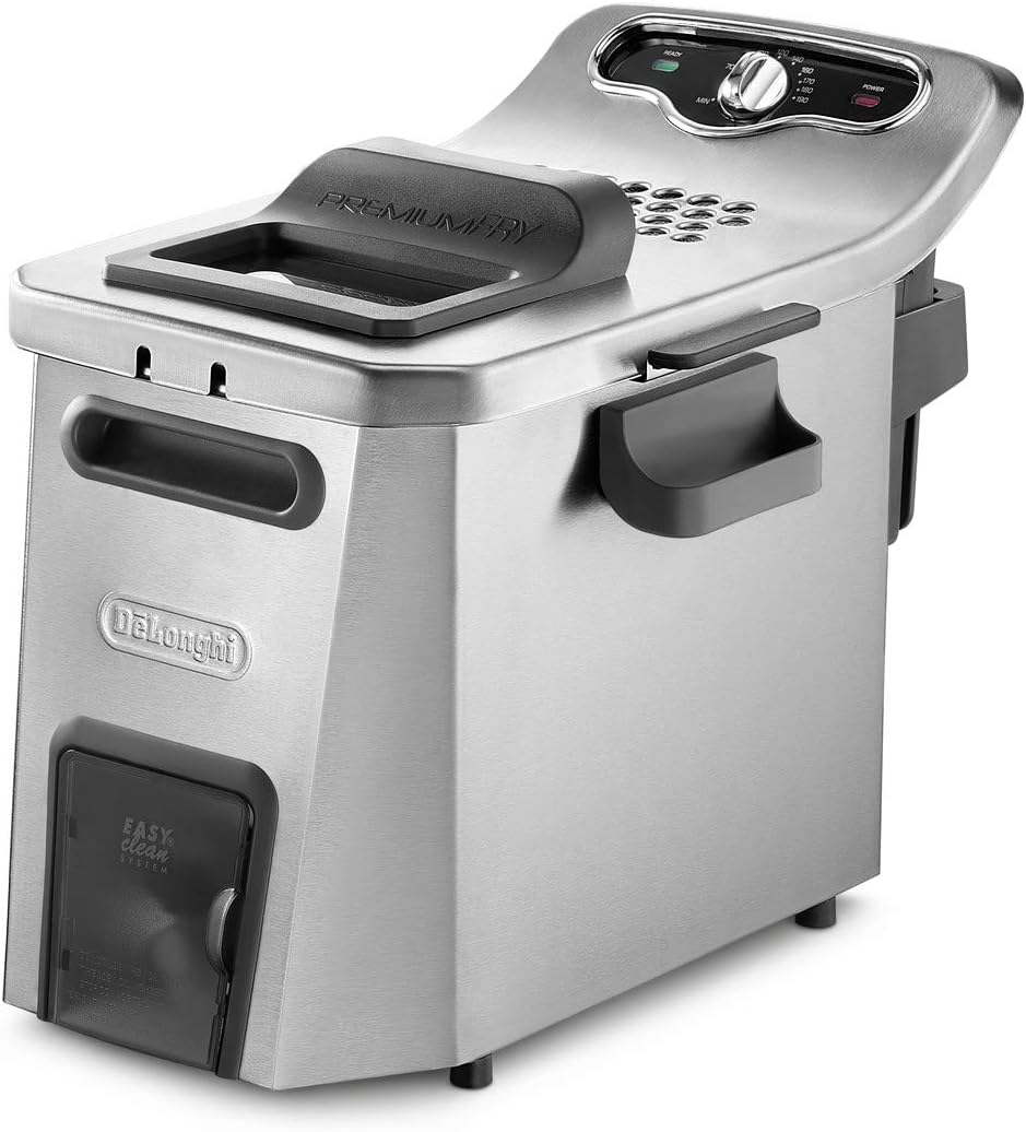 سرخ کن تجاری دلونگی ایتالیا DeLonghi PremiumFry F44532.CZ، ظرفیت 1.5 کیلوگرم، سیستم تمیز کردن آسان، المنت گرمایش منطقه سرد، فولاد ضد زنگ، 3200 وات، نقره ای