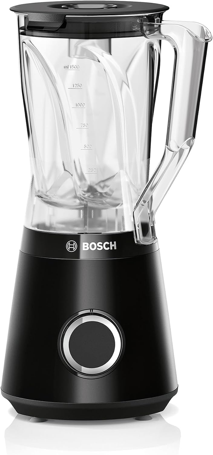 مخلوط کن بوش آلمان Bosch MMB6141B، تیغه های فولادی ضد زنگ با کیفیت بالا، ظرف مخلوط 1.5 لیتری 30000 دور در دقیقه، 1200 W، مشکی