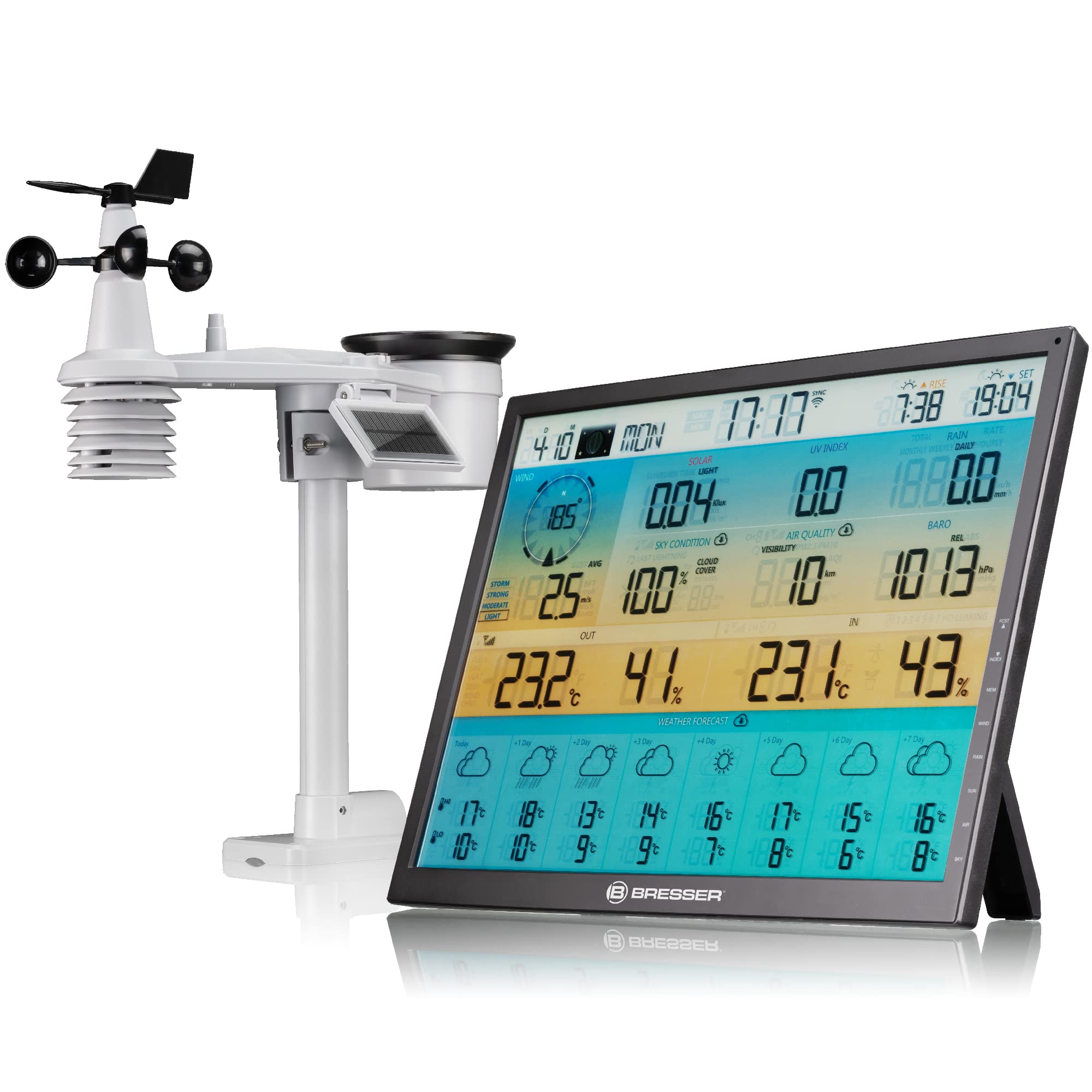 خرید از آمازون - ایستگاه هواشناسی بی سیم 4CAST XL WiFi 8 روزه Bresser با سنسور چند منظوره 7 در 1 خورشیدی در فضای باز، گیج باران و باد ایستگاه هواشناسی با سنسور چند منظوره در فضای باز با انرژی خورشیدی، گیج باران و باد