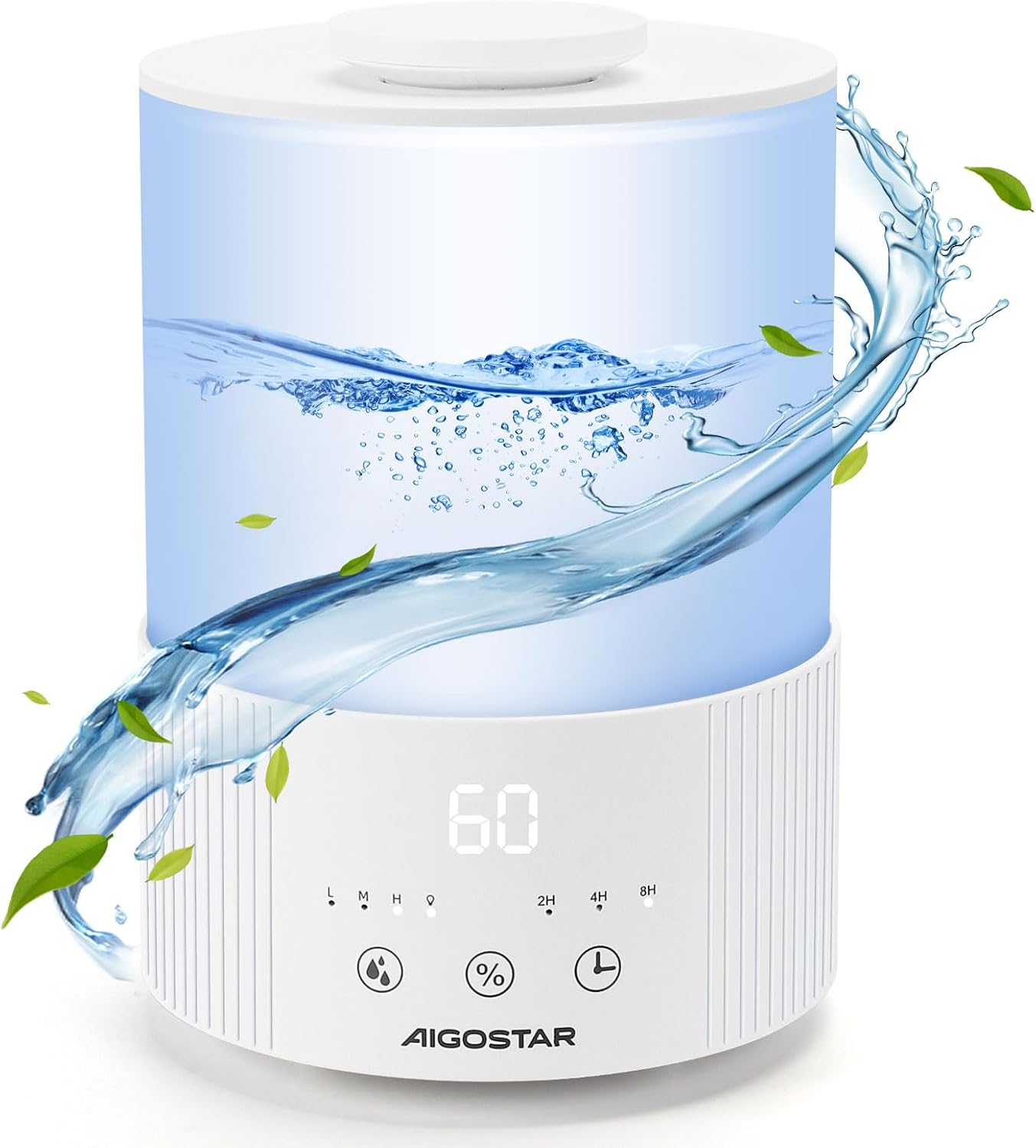 دستگاه رطوبت ساز و خوشبو کننده هوا اتاق خواب Aigostar مخزن 2.5 لیتری، رطوبت فردی، 25 ساعت کارکرد، پخش کننده روغن، رطوبت ساز اولتراسونیک بی صدا، 7 چراغ رنگی
