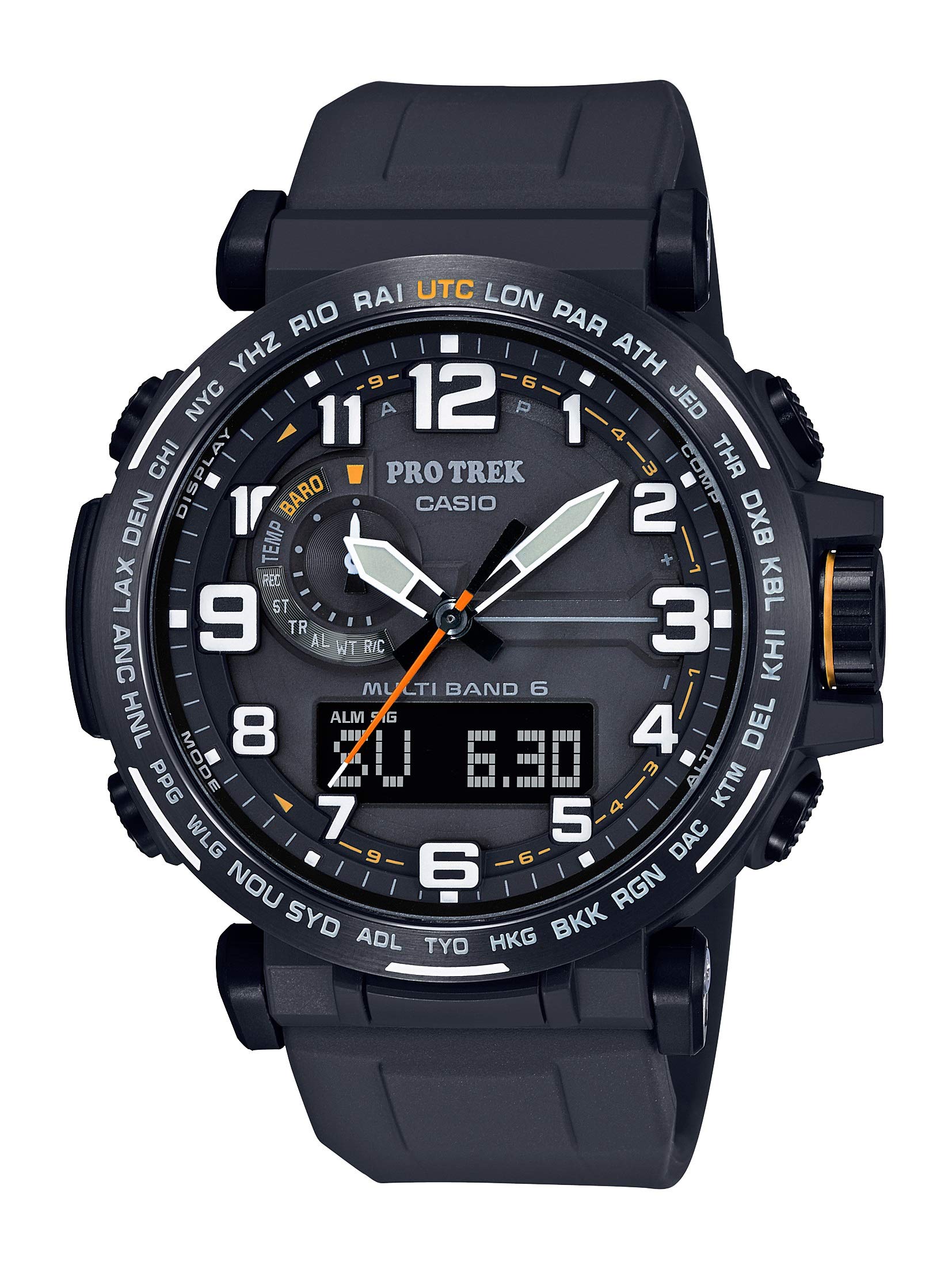 خرید از آمازون - ساعت کاسیو Pro Trek Tough Solar مردانه آنا-دیجیتال سه باند 6 اتمی ساعت جهانی زمان نگه داشتن PRW-6600Y-1A9CR مشکی
