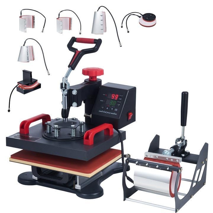 CREWORKS Heat Press Transfer Press Heat Press Hot پرس 360 درجه چرخشی DIY چند منظوره پرس حرارتی تصعید (30x25cm 8 in 1) 30x25cm 8 in1