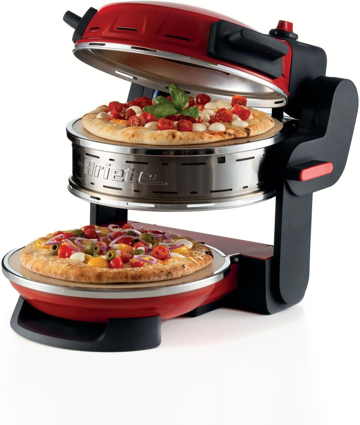 فر پیتزا با 5 سطح پخت آریته ایتالیا Ariete Forno Pizza Doppio 927 بشقاب نچسب، 2 عدد تیغه چوبی، حداکثر دما: 400 درجه سانتی گراد، 2 عدد ترموستات، قطر 32 سانتی متر