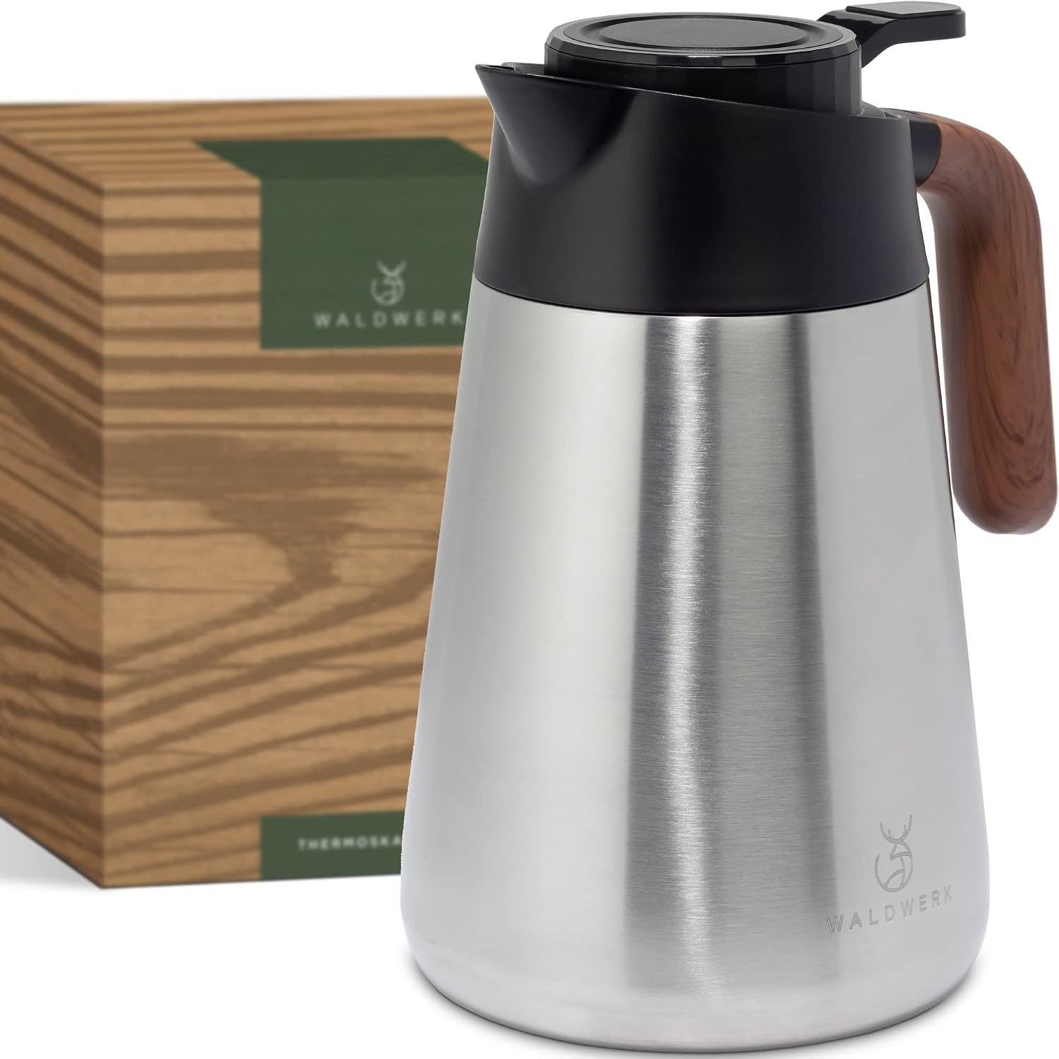 فلاسک چایی والدورک آلمان WALDWERK Thermos (1.5 لیتر) - قهوه جوش ساخته شده از فولاد ضد زنگ دو جداره 304 - کوزه عایق با دهانه بدون چکه - قهوه جوش ترمو