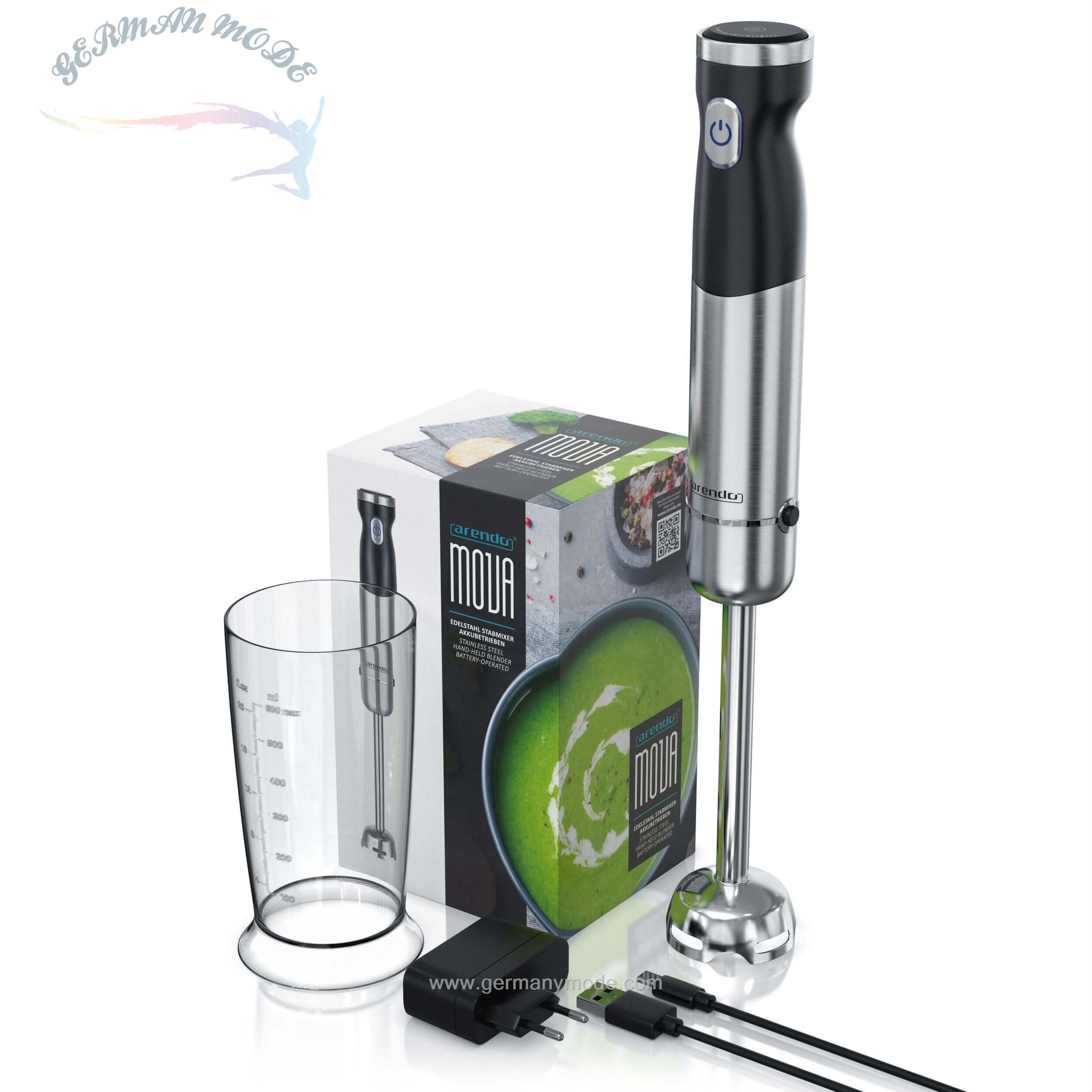 گوشت کوب برقی آرندو آلمان Arendo Stabmixer-200 W- Stabmixer kabellos Edelstahl - Pürierstab mit Akku - inkl- 600 ml Messbecher