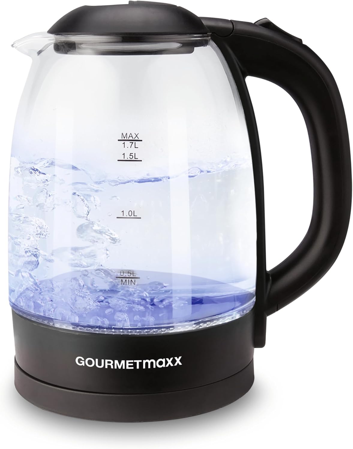 کتری برقی شیشه‌ای گورمت‌ مکس آلمان GOURMETmaxx با روشنایی LED 1.7 لیتر | نشانگر سطح آب