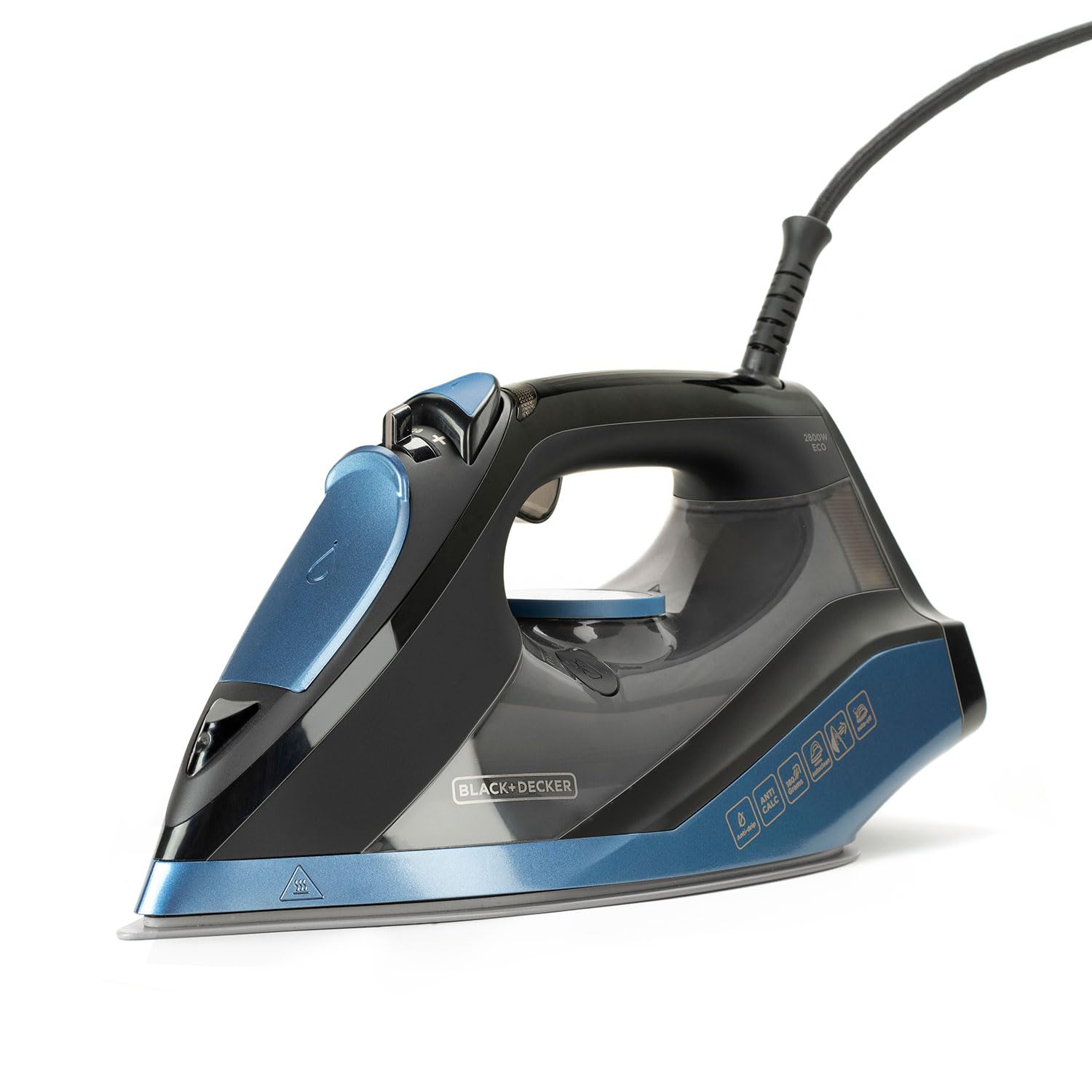 اتو بخار بلک اند دکر آمریکا Black+Decker BXIR2801E - اتو بخار، 2800 وات، سرامیک، تقویت بخار 180 گرم در دقیقه، بخار مداوم با سرعت 45 گرم در دقیقه، عملکرد خود تمیز شونده، فیلتر ضد رسوب دوگانه، خاموش شدن خودکار، آبی، طلایی