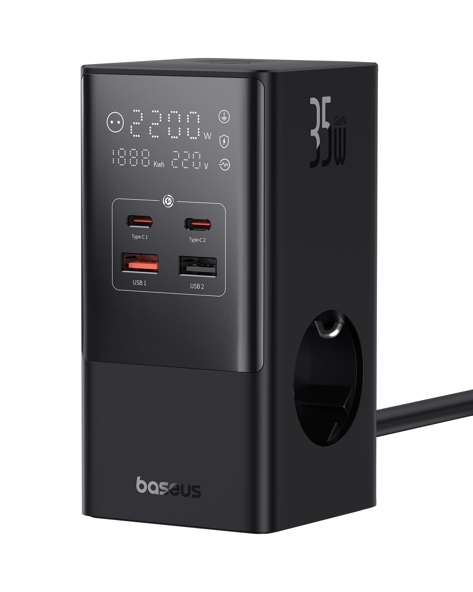خرید از آمازون - شارژر بیسئوس 35 واتی USB C با شارژر GaN5 سوکت سه طرفه با سوئیچ، 3 AC + 2 USB-C + 2 USB-A، شارژر PD قابل حمل برای MacBook، iPad، iPhone 15/14/13/12، Galaxy، بازی، خانه ، دفتر