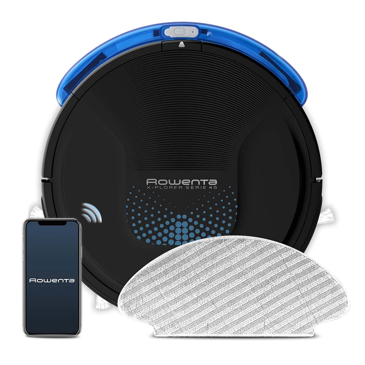 جاروبرقی رباتیک Rowenta RR8275 X-PLORER سری ۴۵ | ناوبری تصادفی | تمیز کردن ۲ در ۱: جاروبرقی و تی کشیدن | کنترل برنامه | کنترل صوتی | زمان کارکرد ۱۵۰ دقیقه | فضای زندگی تا ۹۰ متر مربع | مشکی