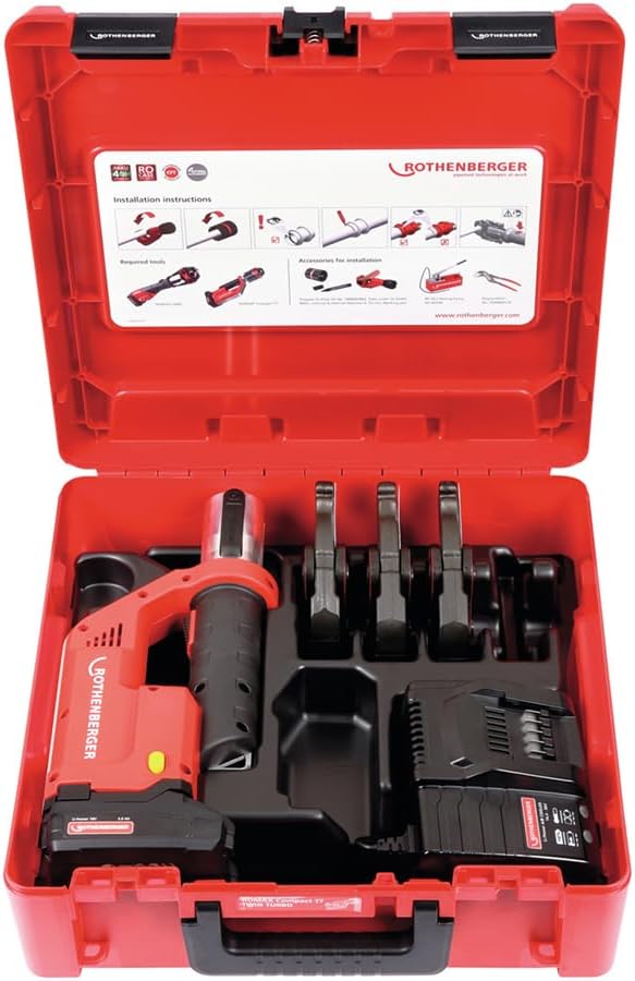 ست فک پرسی لوله روتنبرگر آلمان Rothenberger ROMAX Compact TT با باتری 2Ah و شارژر EU، سایزهای 15mm-22mm-28mm