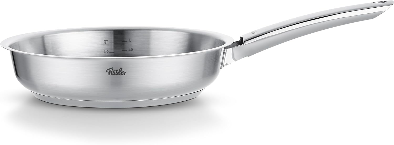 ماهیتابه 24 سانت فیسلر آلمان Fissler Pure Collection تابه استیل ضد زنگ (Ø 24 سانتی متر) مقیاس داخلی، 10 سال ضمانت – القایی، نقره ای