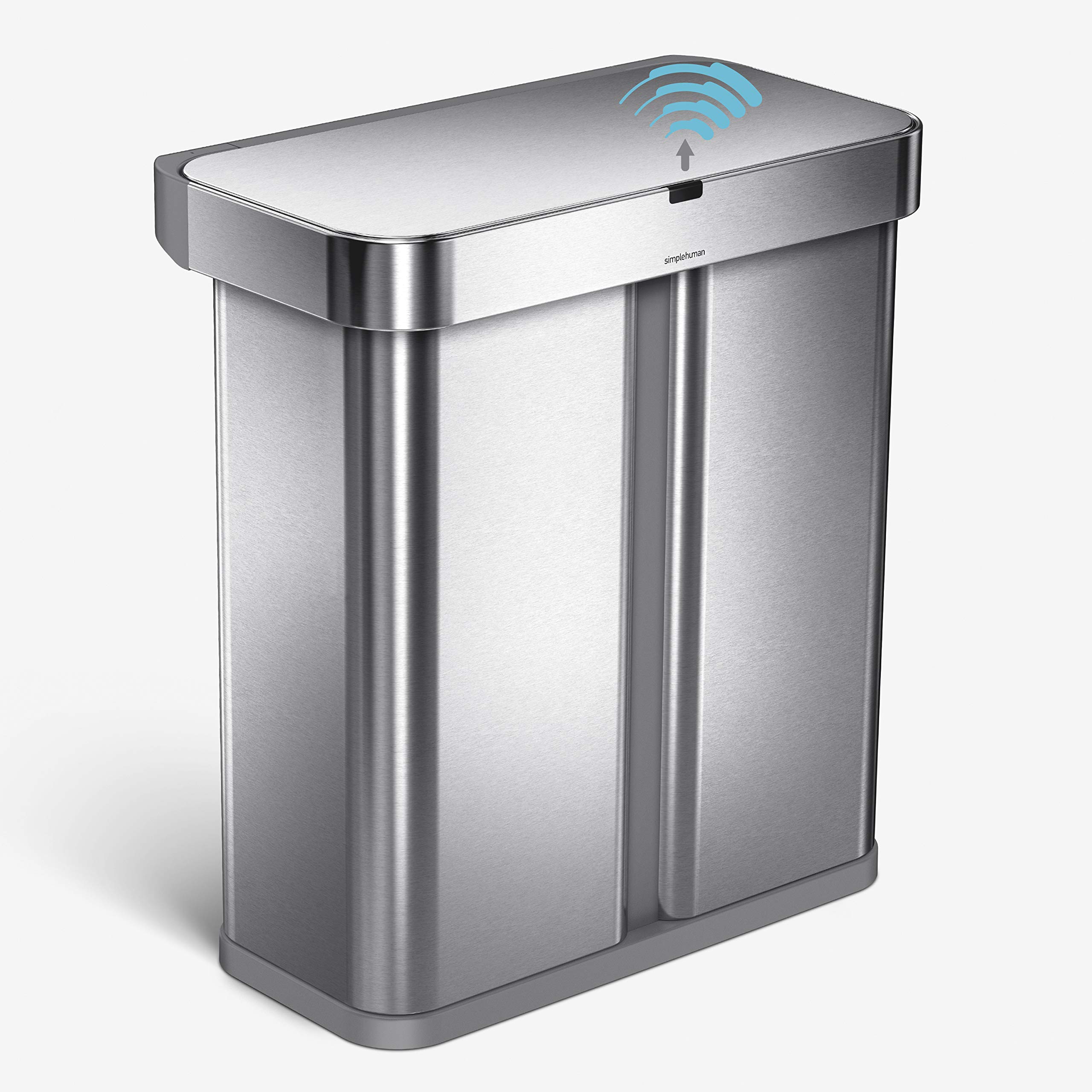 خرید از آمازون - simplehuman Recycling Rectangular Sensor Bin with Voice and Motion Control, Acciaio Inossidabile Spazzolato, 58 Litri (34/24)