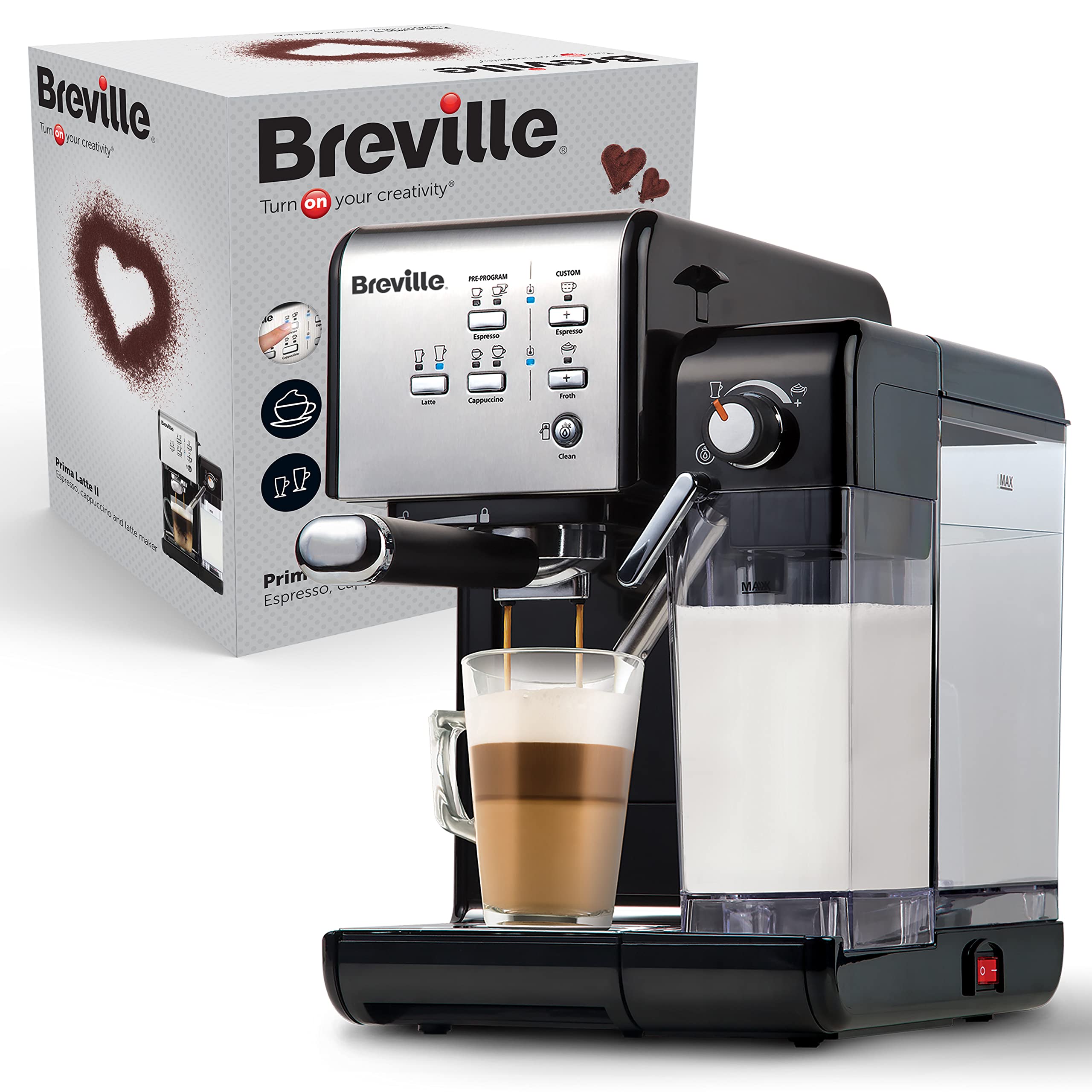 اسپرسوساز Breville Prima Latte II | دستگاه لاته و کاپوچینو | پمپ و کف ساز شیر حرفه ای ۱۵ بار | نقره ای [VCF108X]