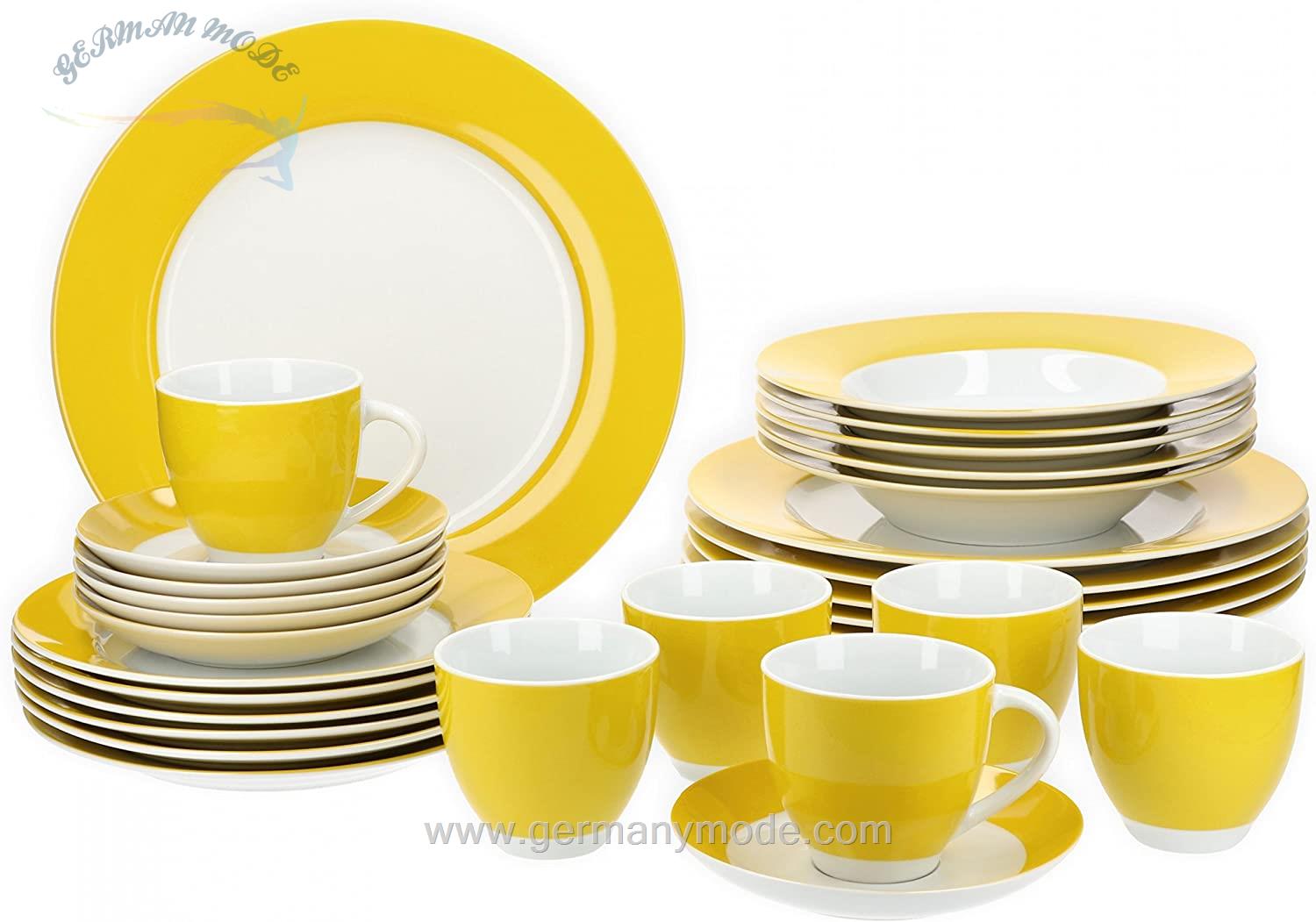 سرویس غذاخوری چینی 30 پارچه 6 نفره ون ول اسکاندیناوی Van Well Dinner Service 30 Pieces For 6 people Vario porcelain series - Gelb
