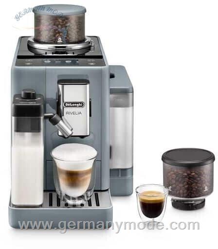 اسپرسو ساز قهوه ساز تمام اتوماتیک دلونگی ایتالیا DeLonghi Rivelia EXAM440.55.G با سیستم شیر LatteCrema، ظرف دانه قابل تعویض، 16 نوشیدنی قهوه و شیر با فشار یک دکمه، عملکرد عکس اضافی، صفحه نمایش لمسی 3.5 اینچی، خاکستری
