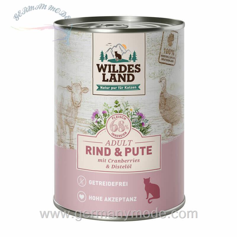 غذا مرطوب گربه بزرگسالان وایلد آلمان WILDES LAND Adult 6x400g Rind - Pute