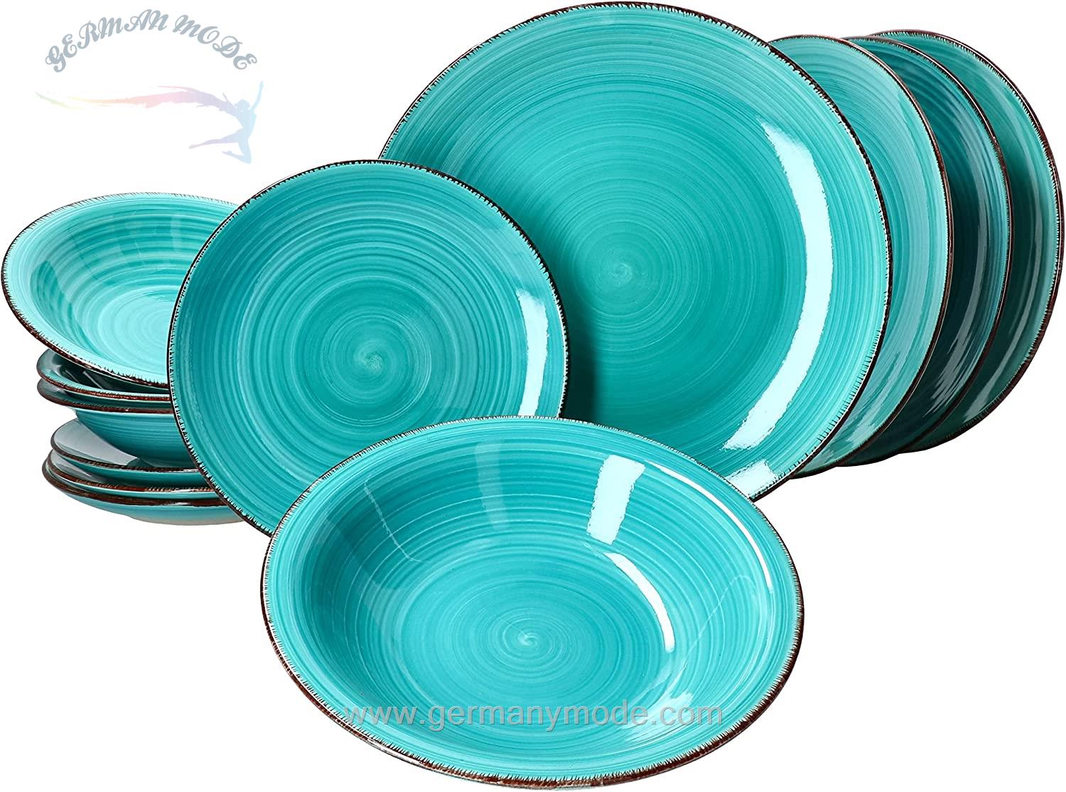 سرویس غذاخوری سفالی 12 پارچه 4 نفره مامبوکت MamboCat Teller-Set Turquoise (12-tlg.)