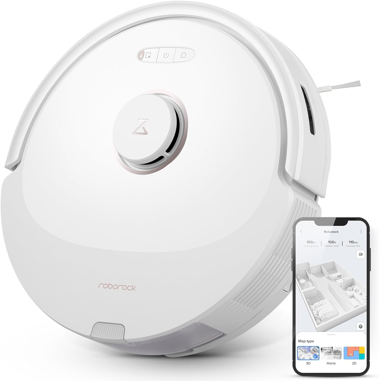 جارو رباتیک ربات جاروبرقی roborock Q8 Max با برس DuoRoller، قدرت مکش 5500Pa، محفظه گرد و غبار 470 میلی لیتری، مخزن آب 350 میلی لیتری، ربات جاروبرقی جاروبرقی PreciSense LiDAR Navigation (سفید) Roborock Q8max White