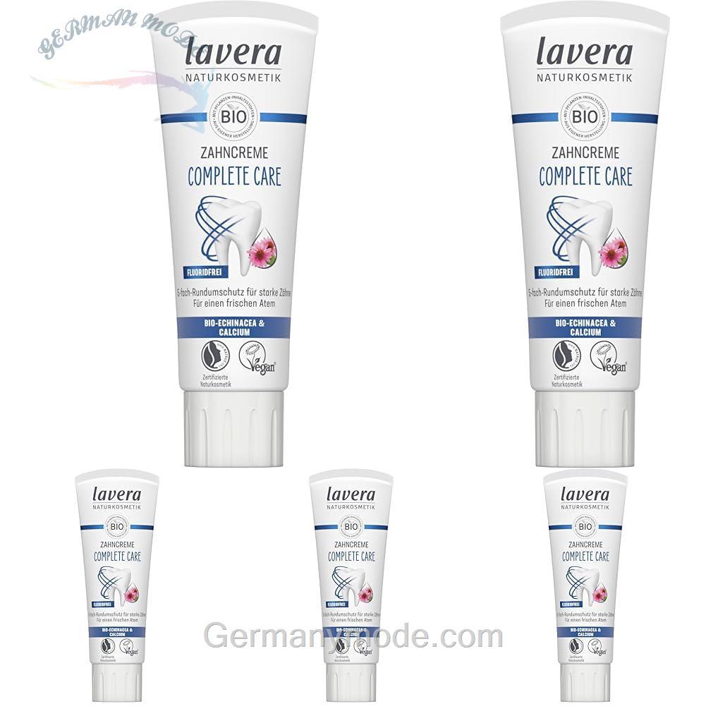 خمیر دندان بدون فلوراید lavera Complete Care - محافظت 5 برابری - ترکیبات گیاهی ارگانیک - اکیناسه و کلسیم ارگانیک - وگان - لوازم آرایشی طبیعی - 75 میلی لیتر (بسته 5 عددی)