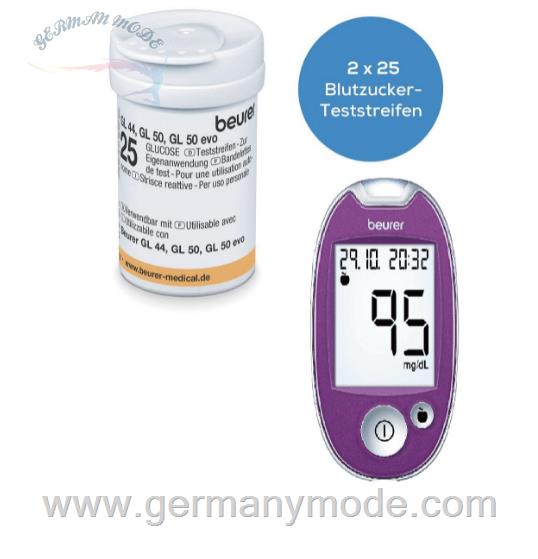 دستگاه و نوار تست قند خون بیورر آلمان Beurer Gl44 Blutzuckermessgert Purple + 50 Teststreifen