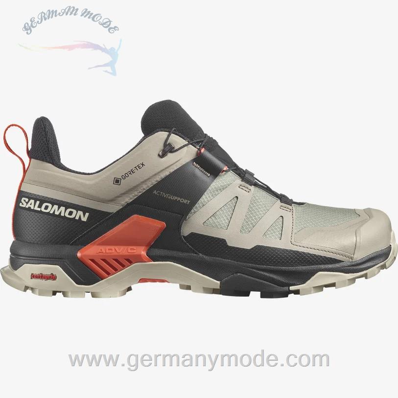 کتانی پیاده روی مردانه سالامون فرانسه SALOMON X ULTRA 4 GORE-TEX Hiking-Halbschuhe Herren Vintage Khaki / Black / Cherry Tomato