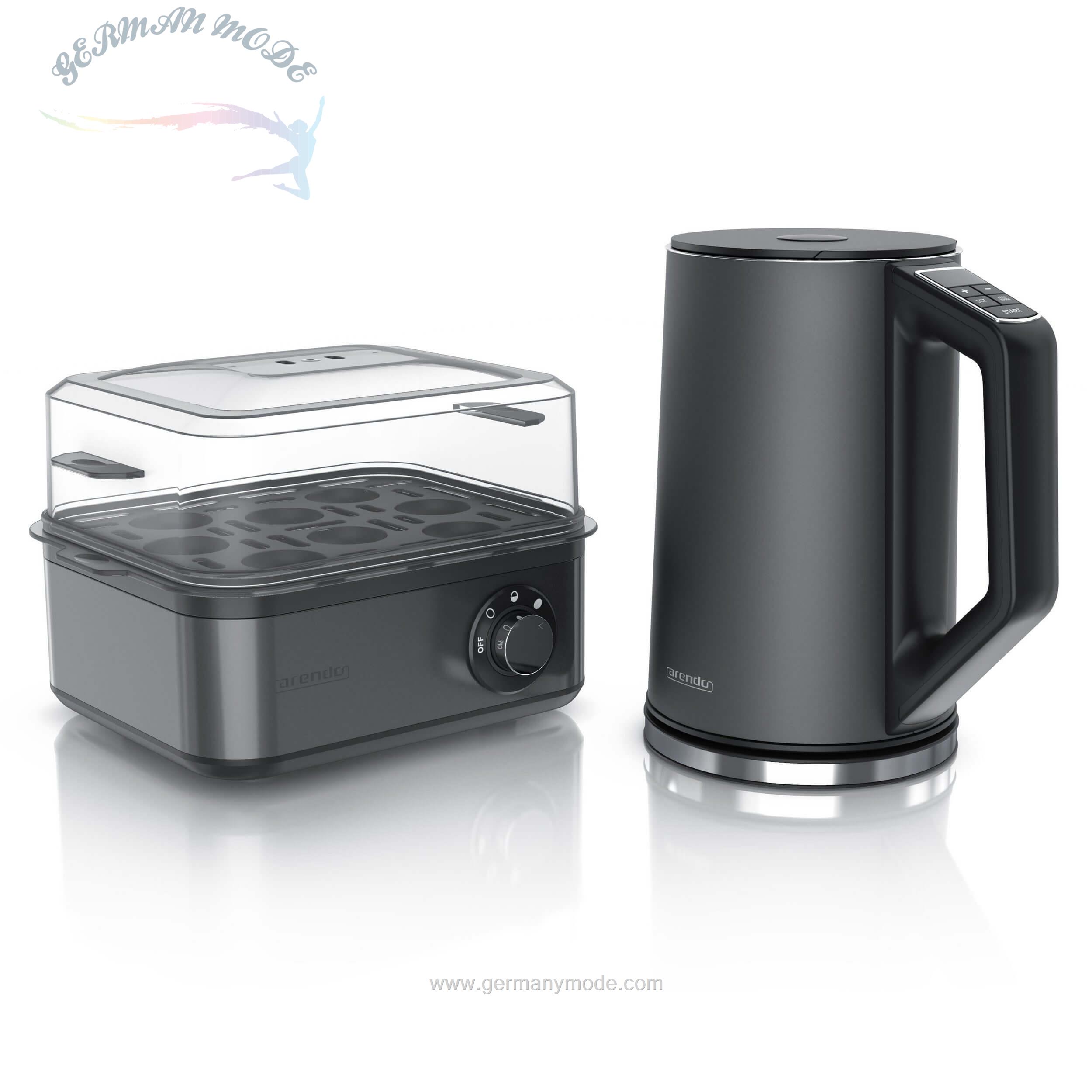 کتری برقی و تخم مرغ پز آرندو آلمان Arendo Küchenorganizer-Set- Frühstücks-Set 2-teilig in grau Wasserkocher - Eierkocher