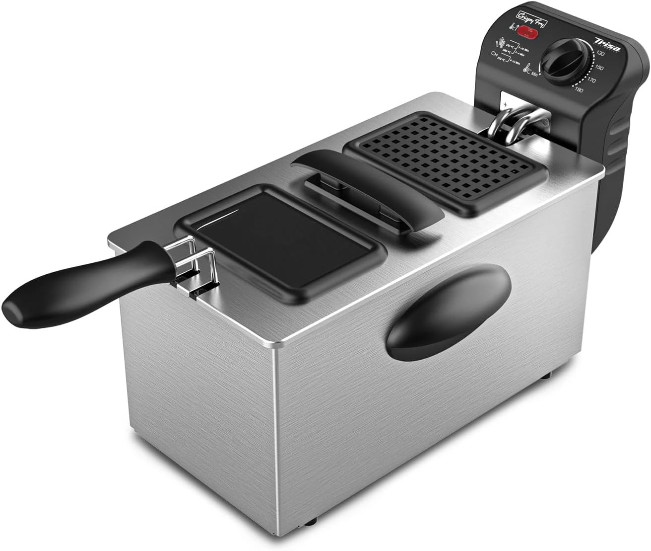 سرخ کن 3 لیتر تریزا سوئیس مدل Trisa Crispy Fryer 3L محفظه استیل ضد زنگ، کنترل دمای مداوم ۱۳۰ تا ۱۹۰ درجه سانتیگراد، منطقه خنک کننده برای ماندگاری بیشتر روغن