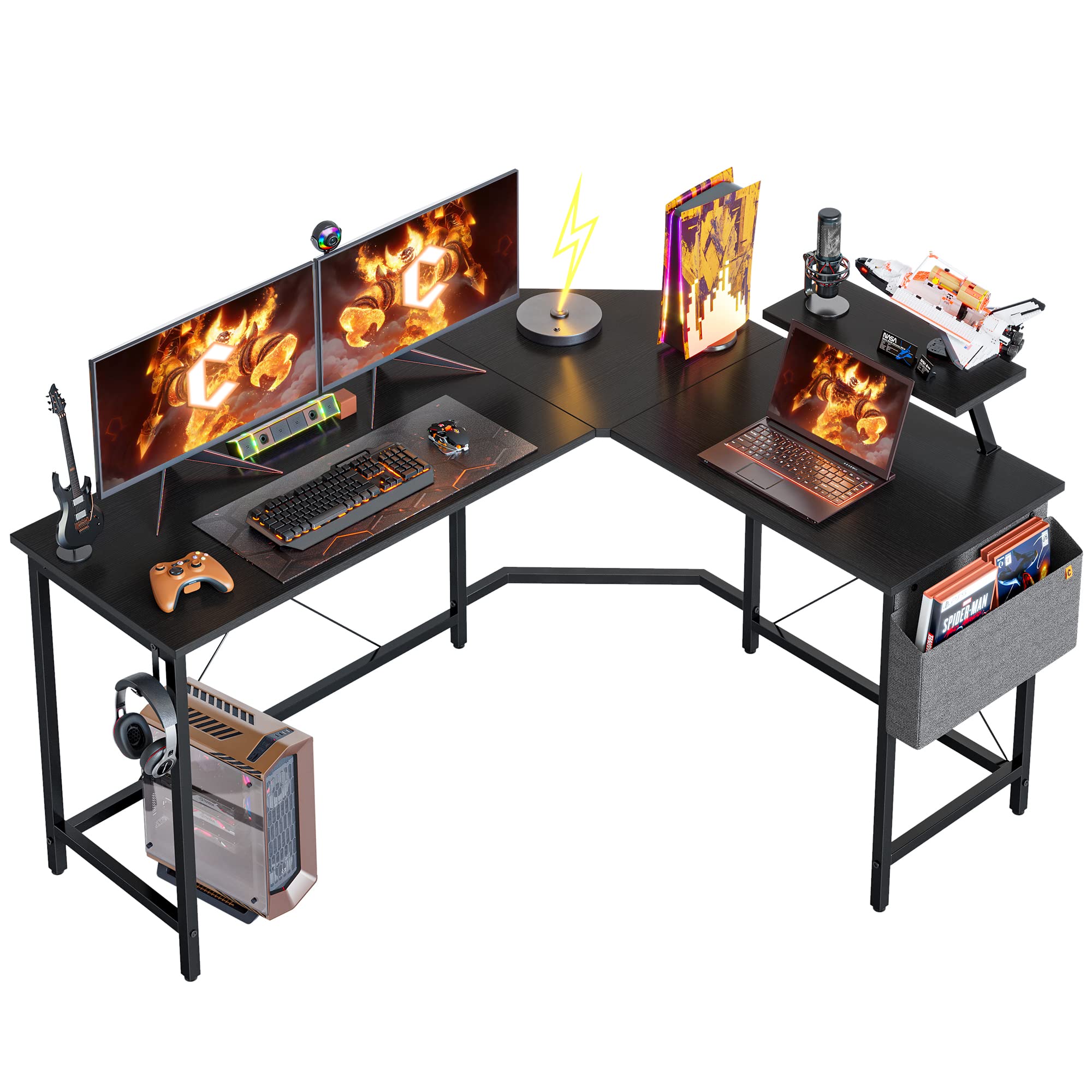 خرید از آمازون - Cubiker Moderner L-förmiger Computertisch, 150 x 120 cm PC-Tisch, Stabiler Schreibtisch für Gaming, Eckschreibtisch mit Monitorständer und Aufbewahrungstasche, ecktisch groß bürotisch, Schwarz