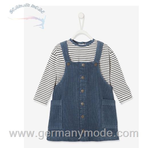 ست سارافون و بلوز ورت فرانسه Vertbaudet Baby-Set Latzrock Ringelshirt - nachtblau gestreift