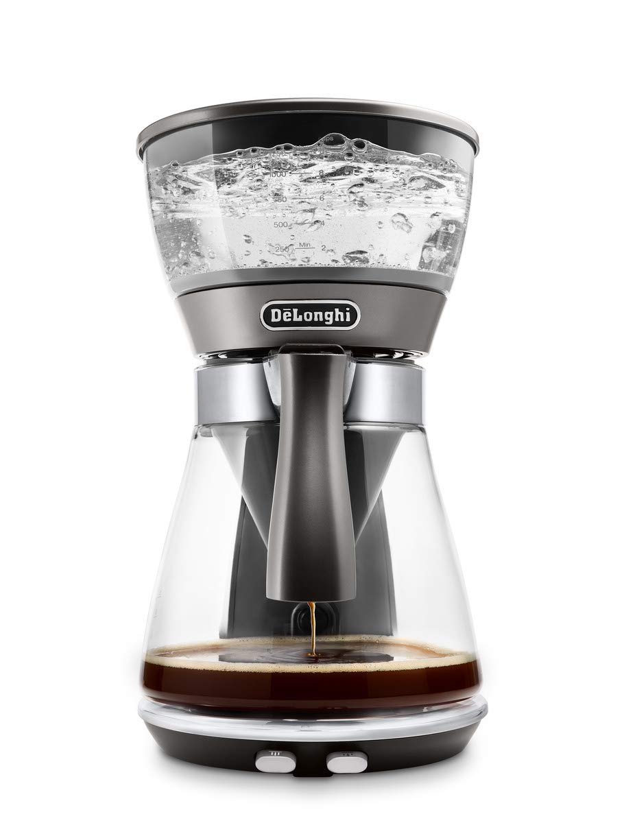 قهوه ساز فیلتر De'Longhi Clessidra ICM 17210، آماده سازی طبق استانداردهای ECBC و فرآیند دم آوری کلاسیک surge، ترموستات برای دمای عالی، تا 10 فنجان، 1.25 لیتر، نقره ای